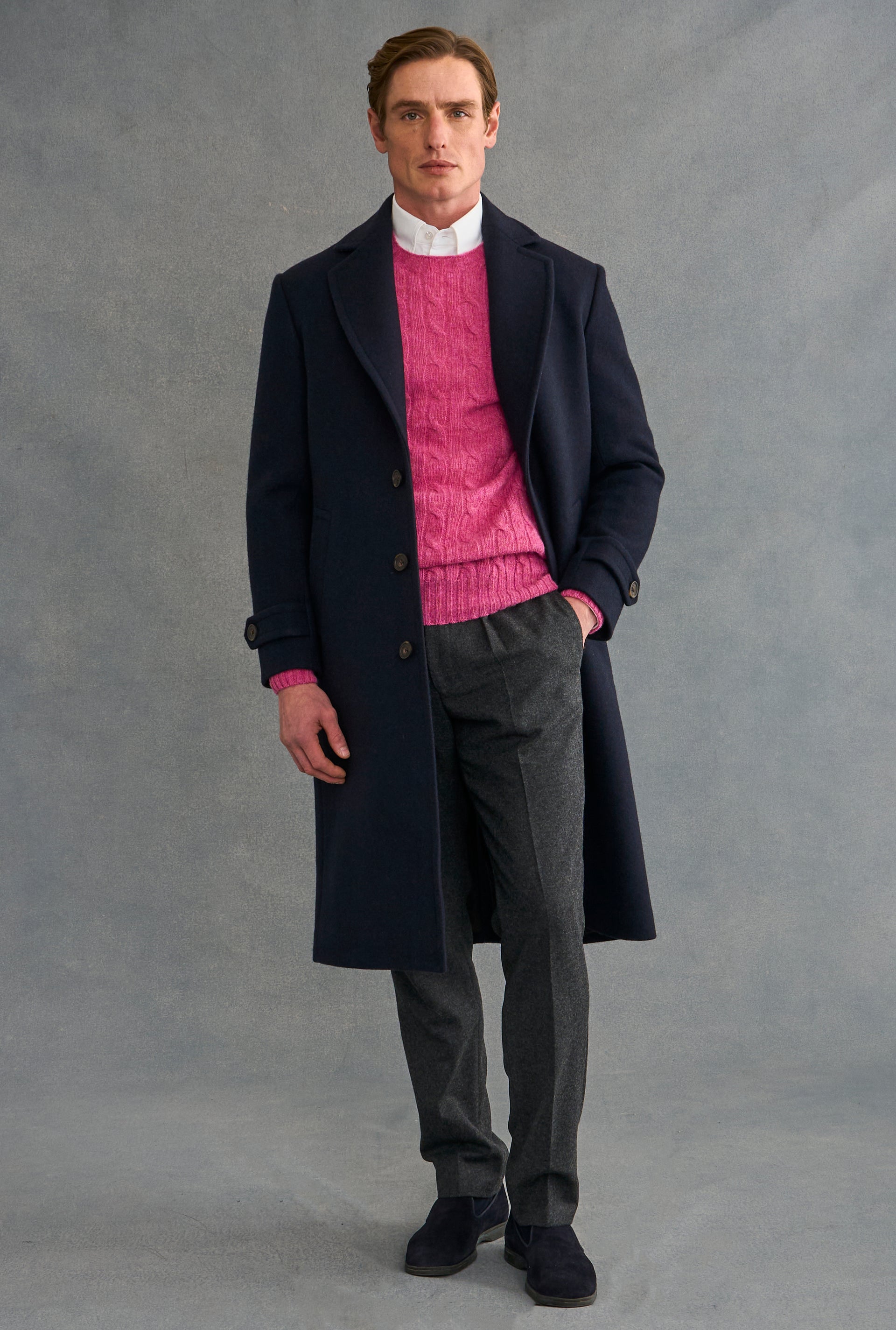 Navy Single Breasted Wool Coat