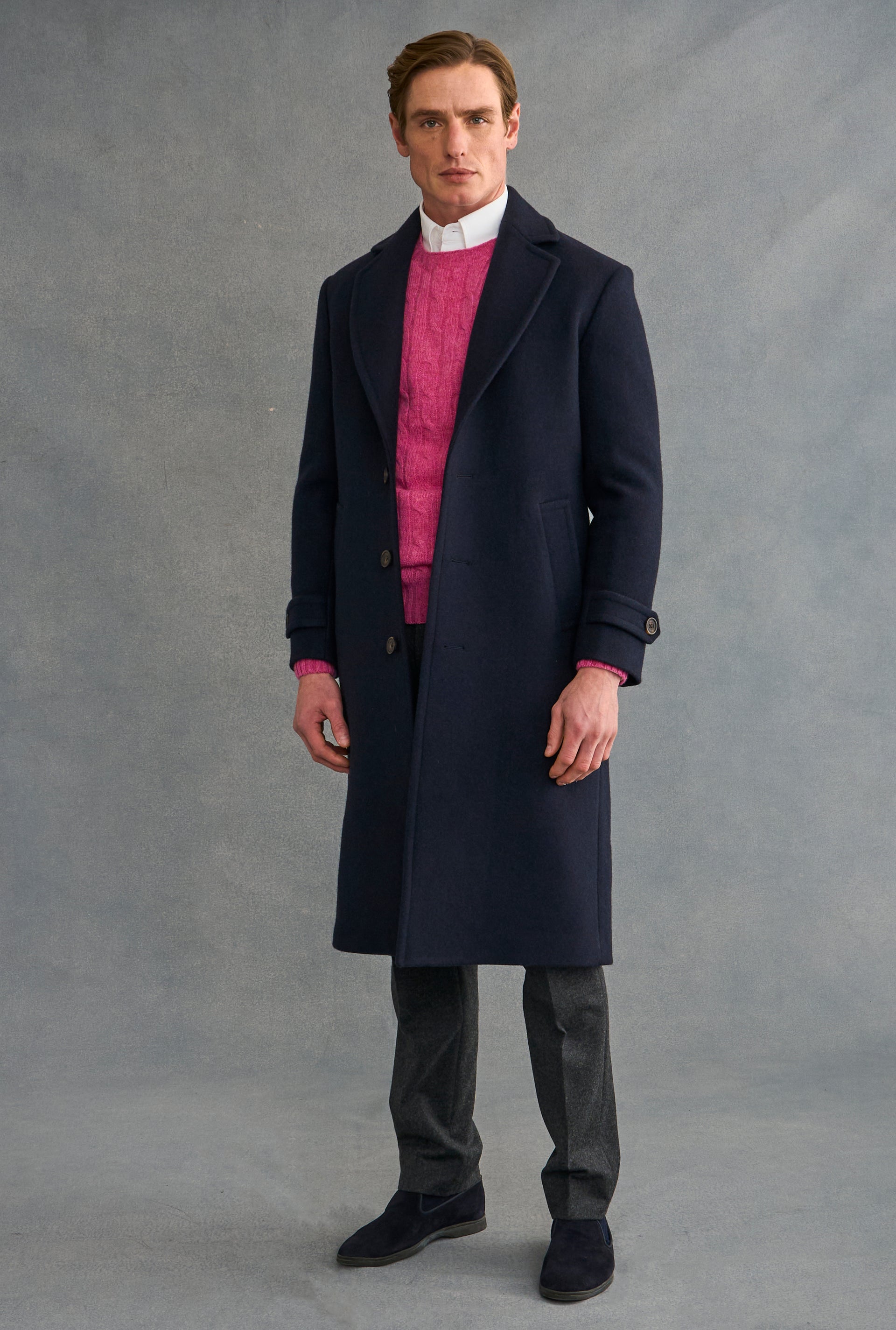 Navy Single Breasted Wool Coat