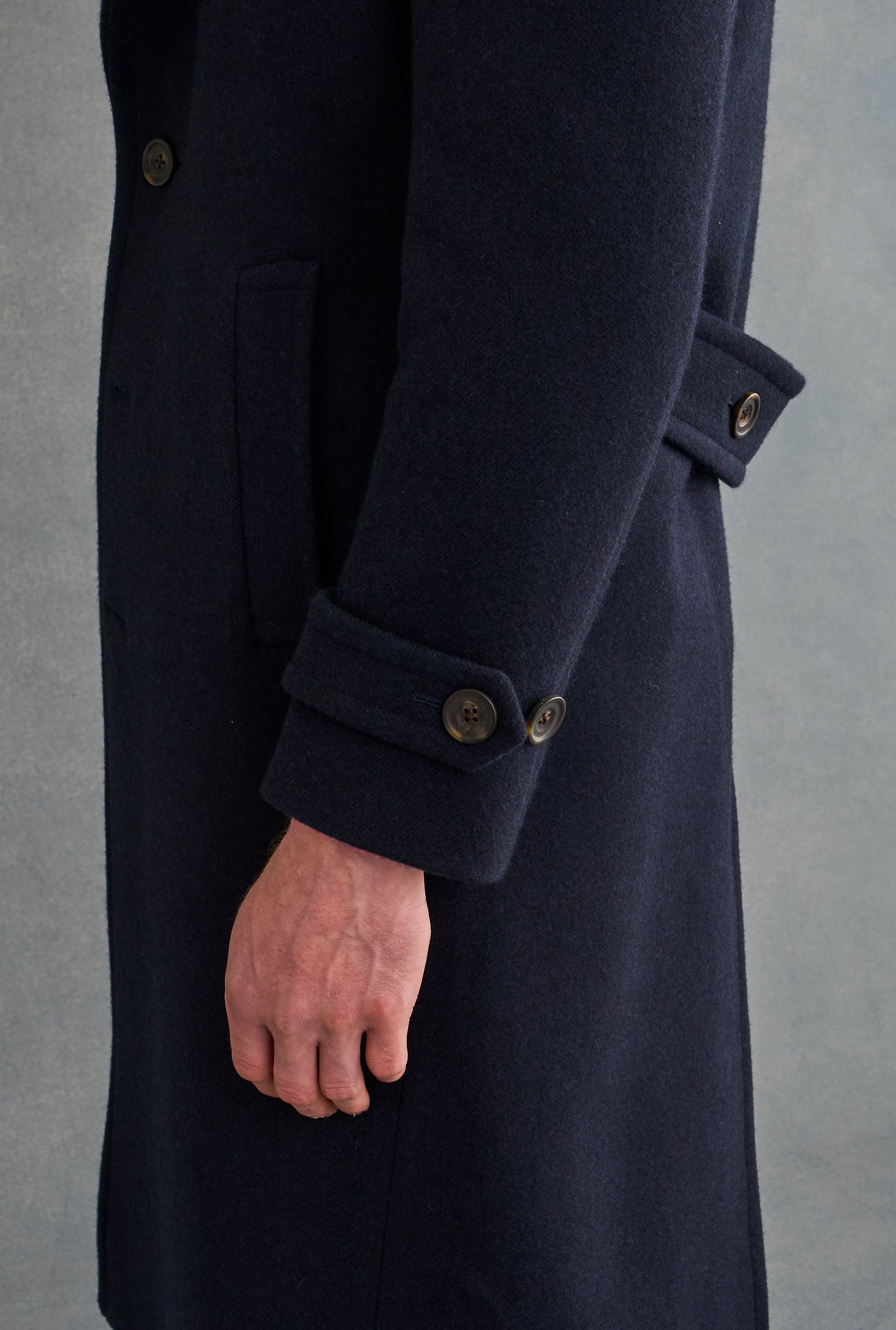 Navy Single Breasted Wool Coat