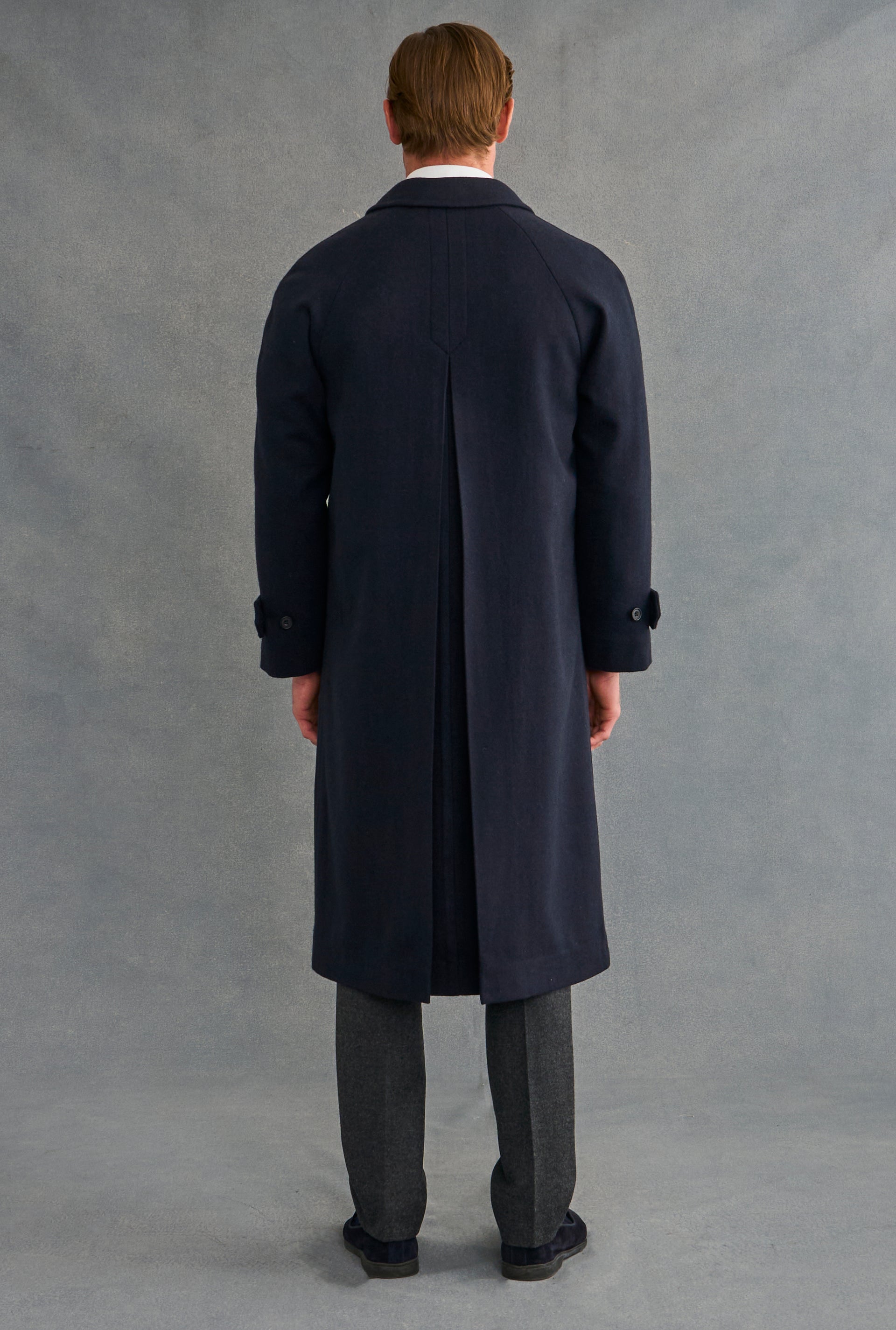 Navy Herringbone Raglan Sleeve Overcoat