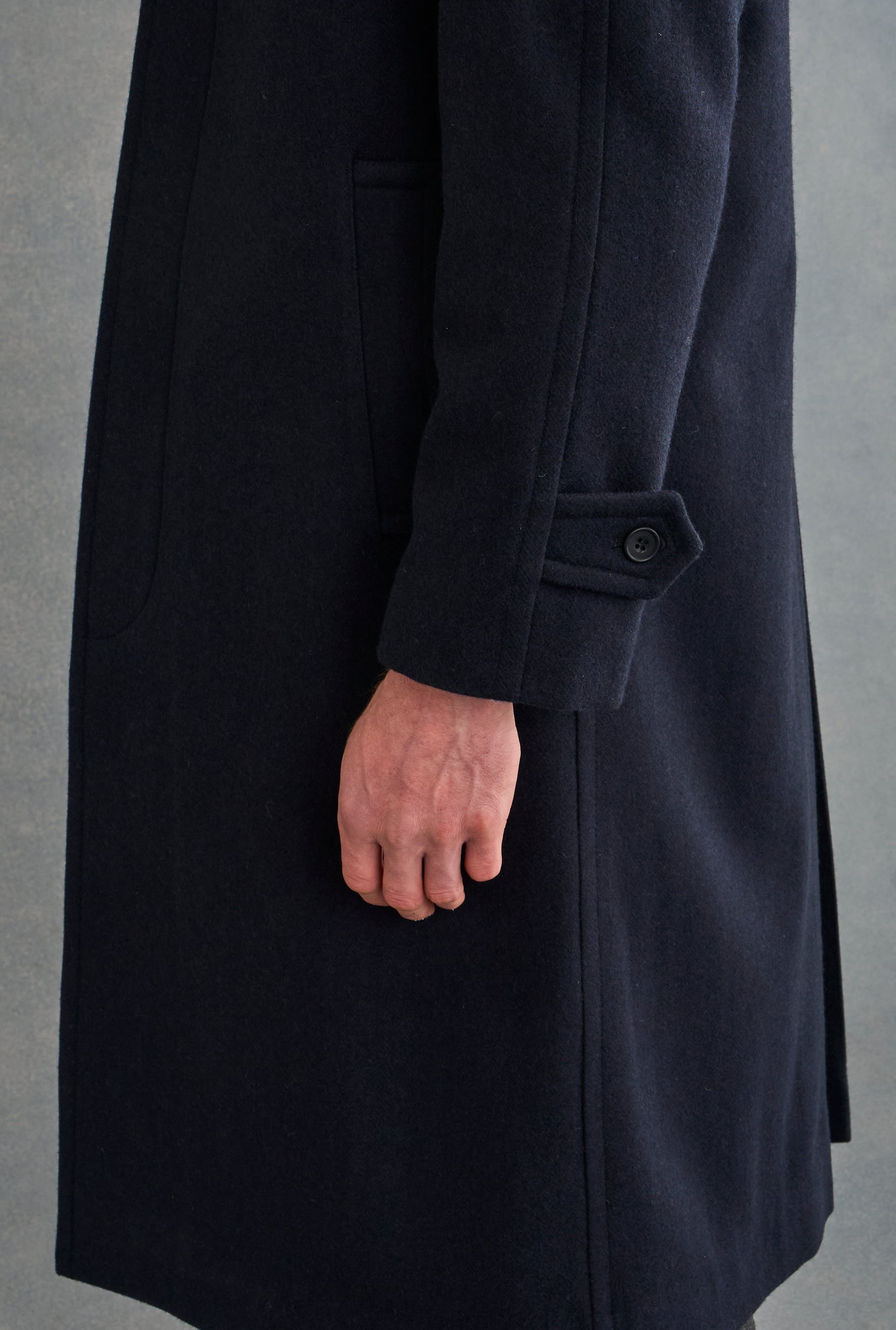 Navy Herringbone Raglan Sleeve Overcoat