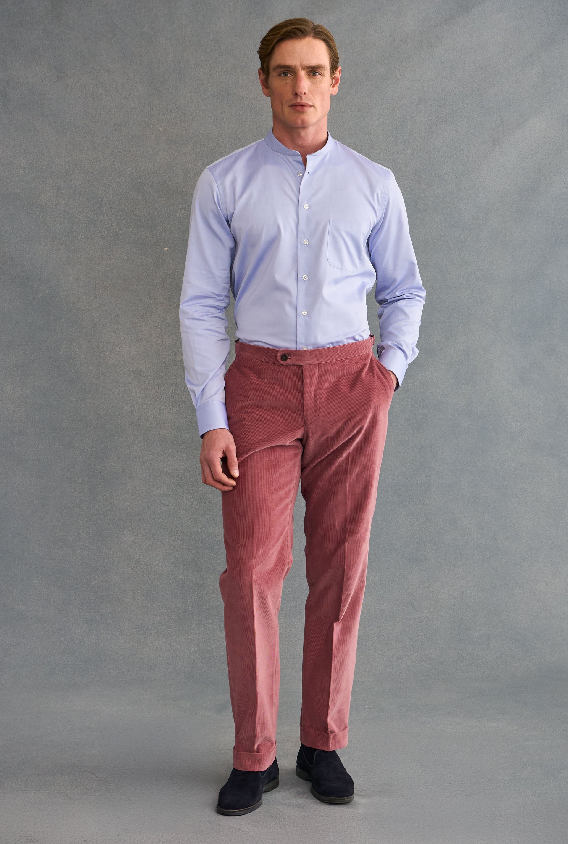Pink Flat Front 14 Wale Corduroy Trousers