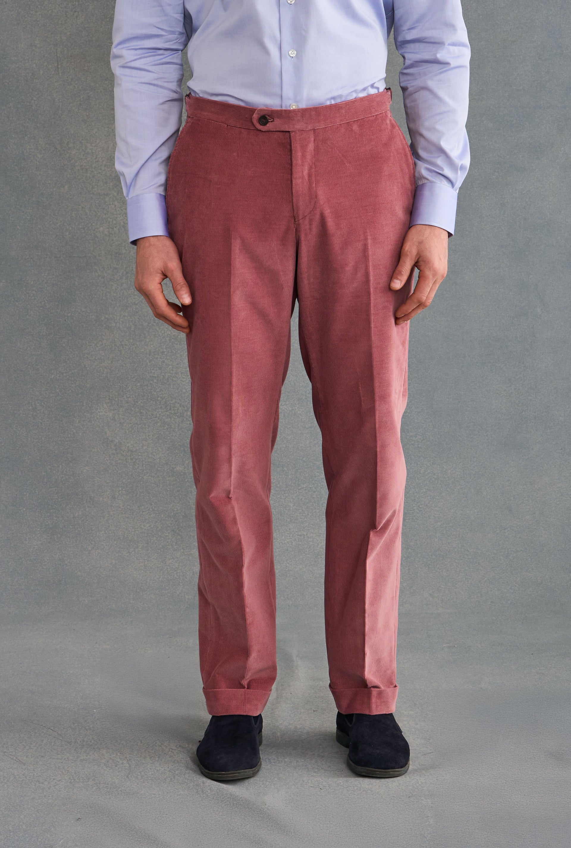 Pink Flat Front 14 Wale Corduroy Trousers