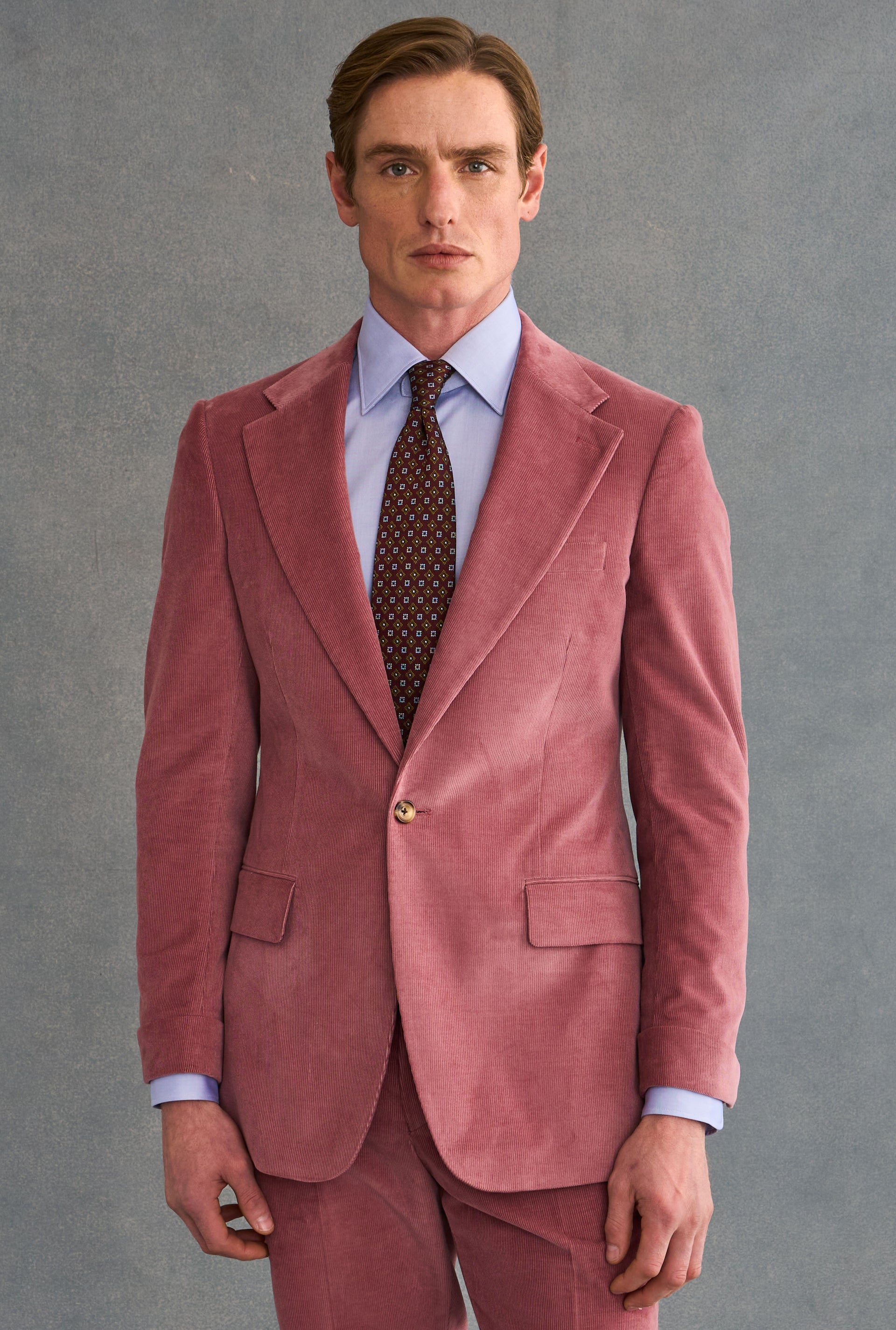 Pink Single Breasted 14 Wale Corduroy Jacket