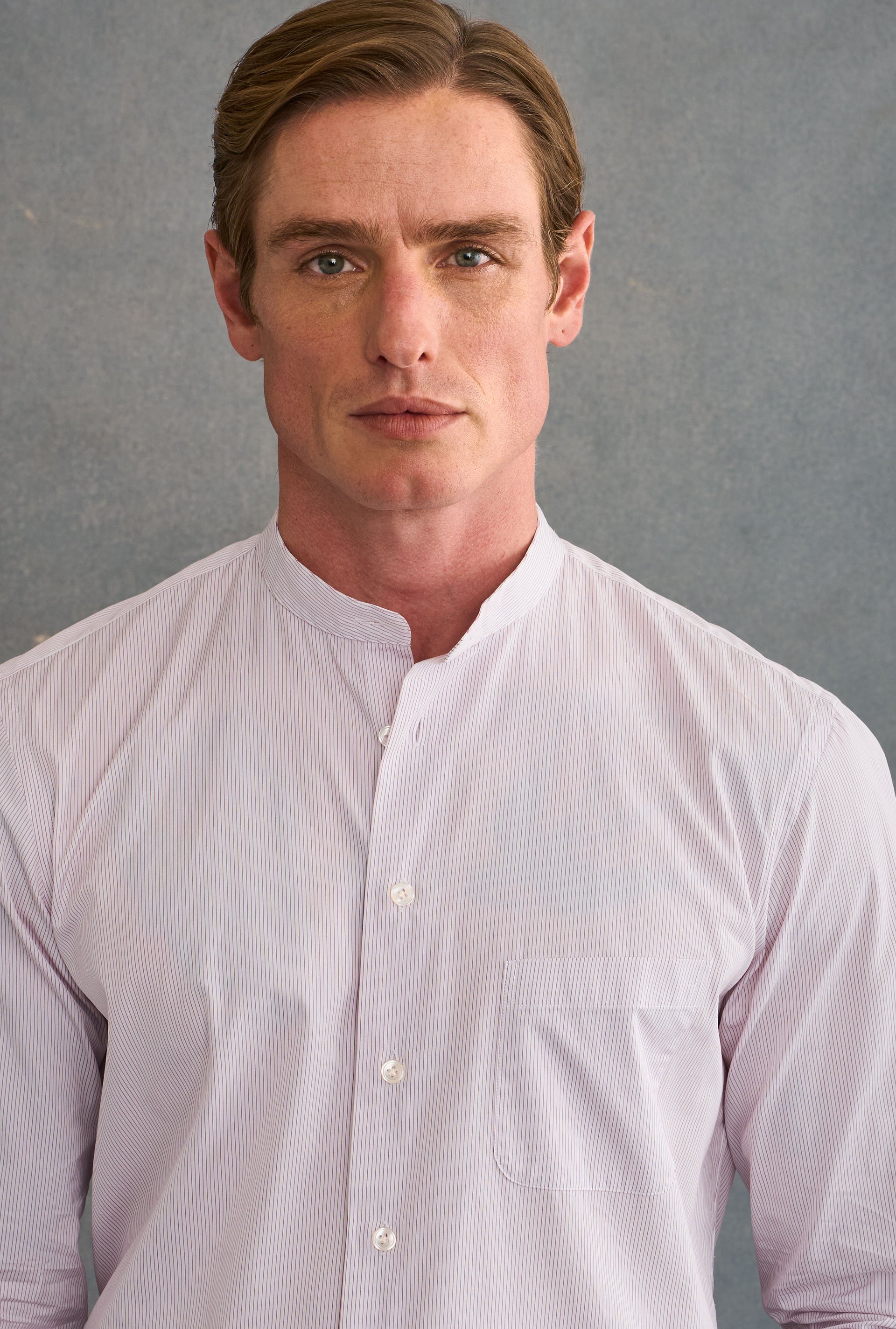 Purple & White Pencil Stripe Detachable Collar Standard Fit Poplin Shirt