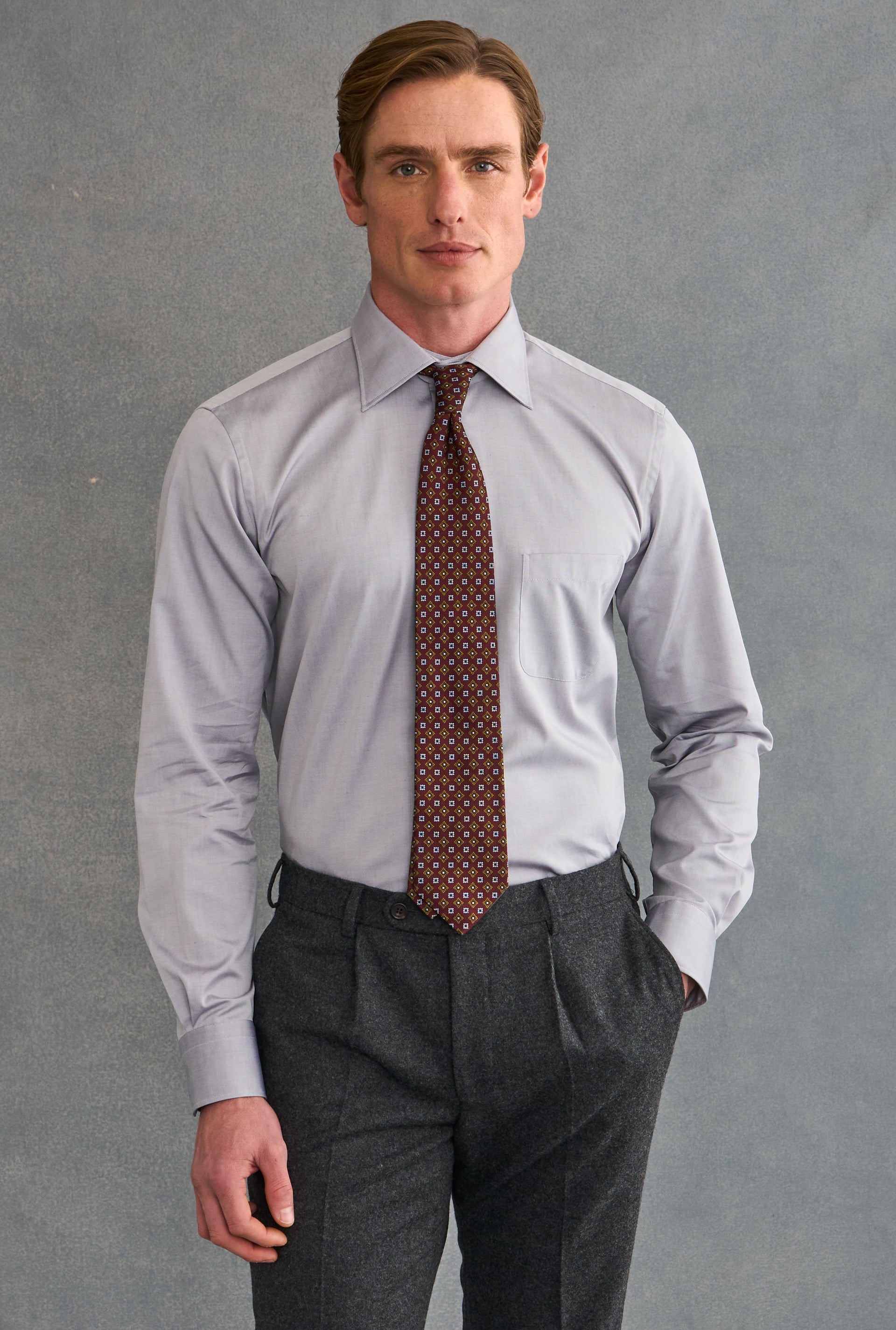 Grey Detachable Collar Standard Fit Oxford Shirt