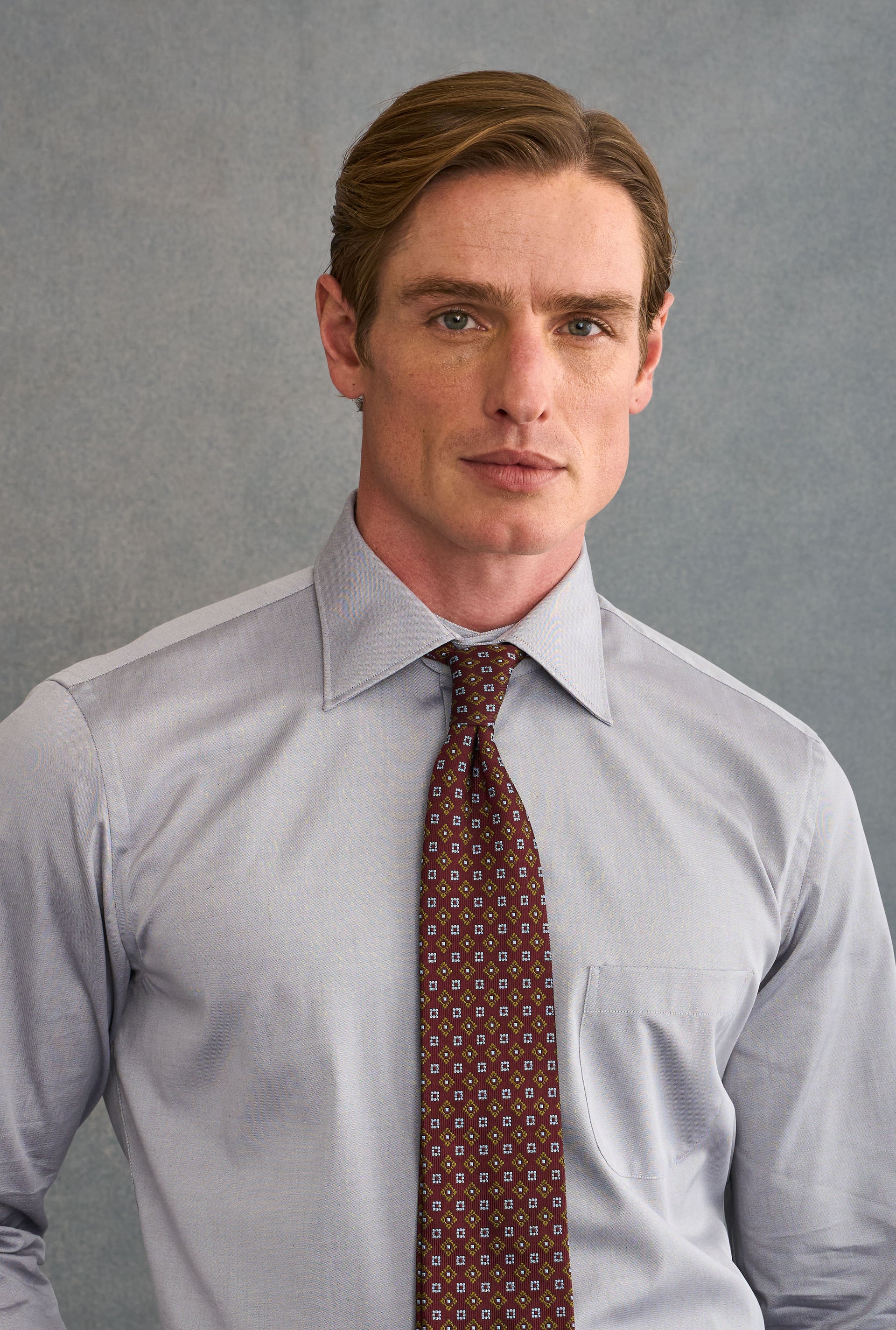 Grey Detachable Collar Standard Fit Oxford Shirt