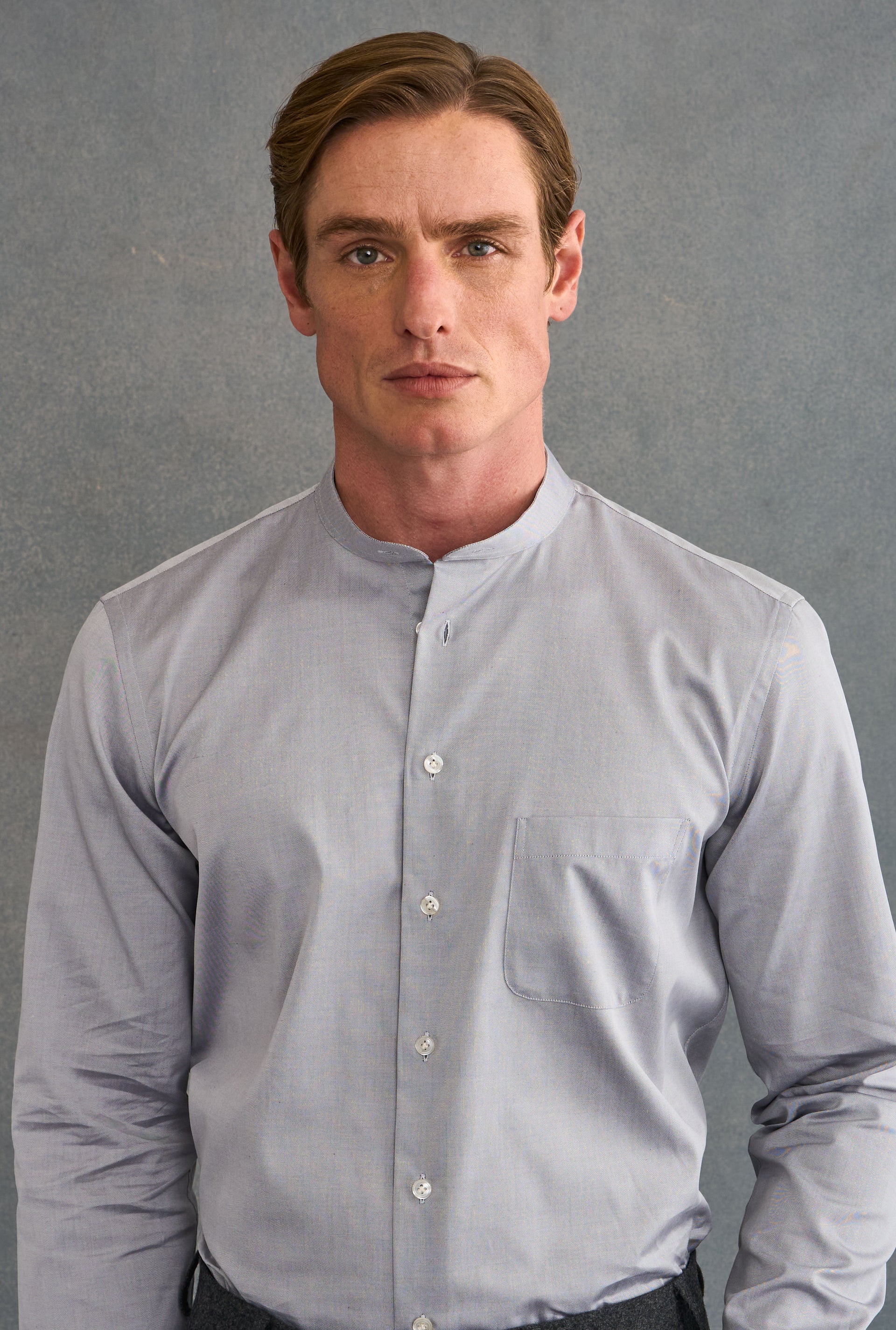 Grey Detachable Collar Standard Fit Oxford Shirt