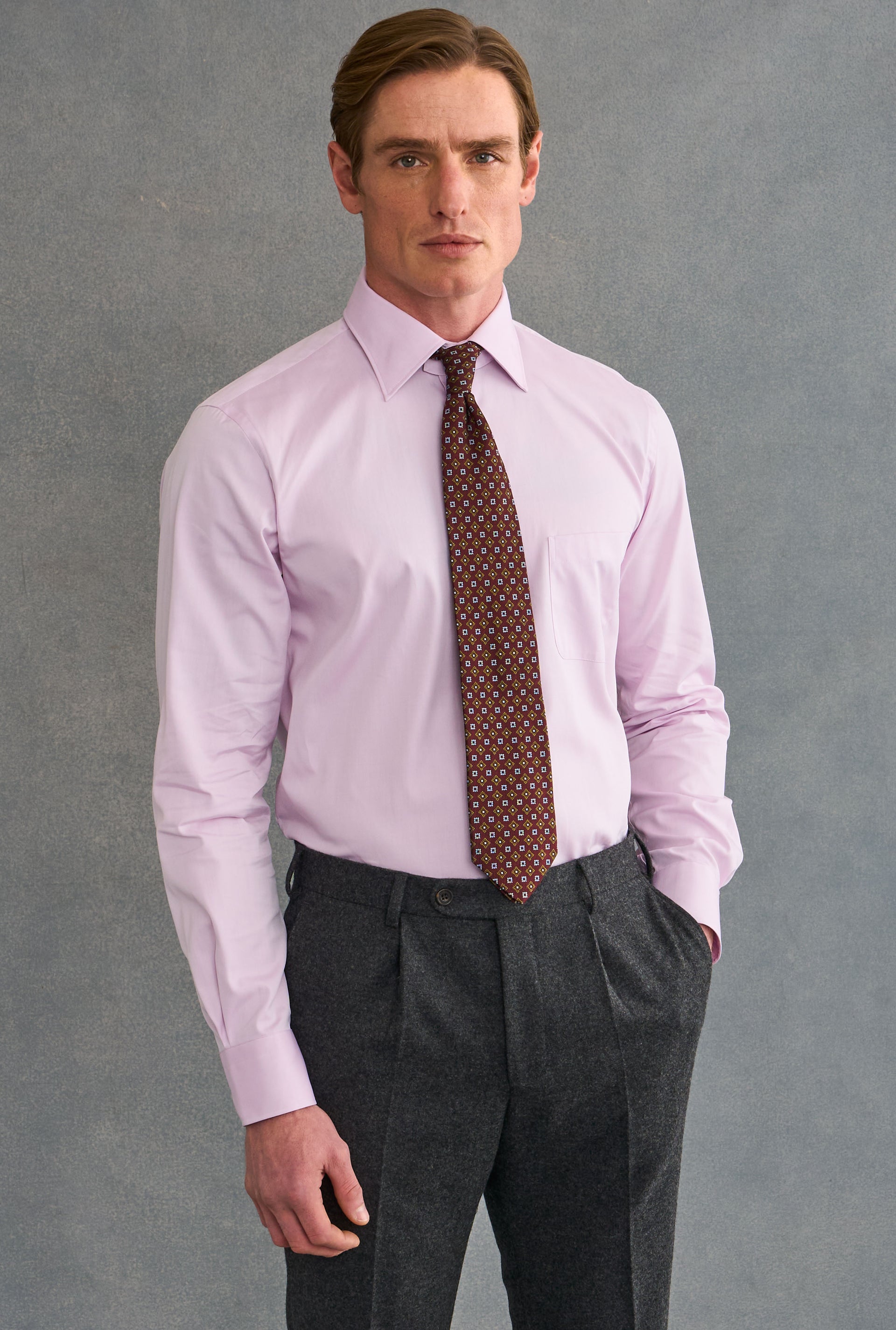 Pink Detachable Collar Standard Fit Oxford Shirt