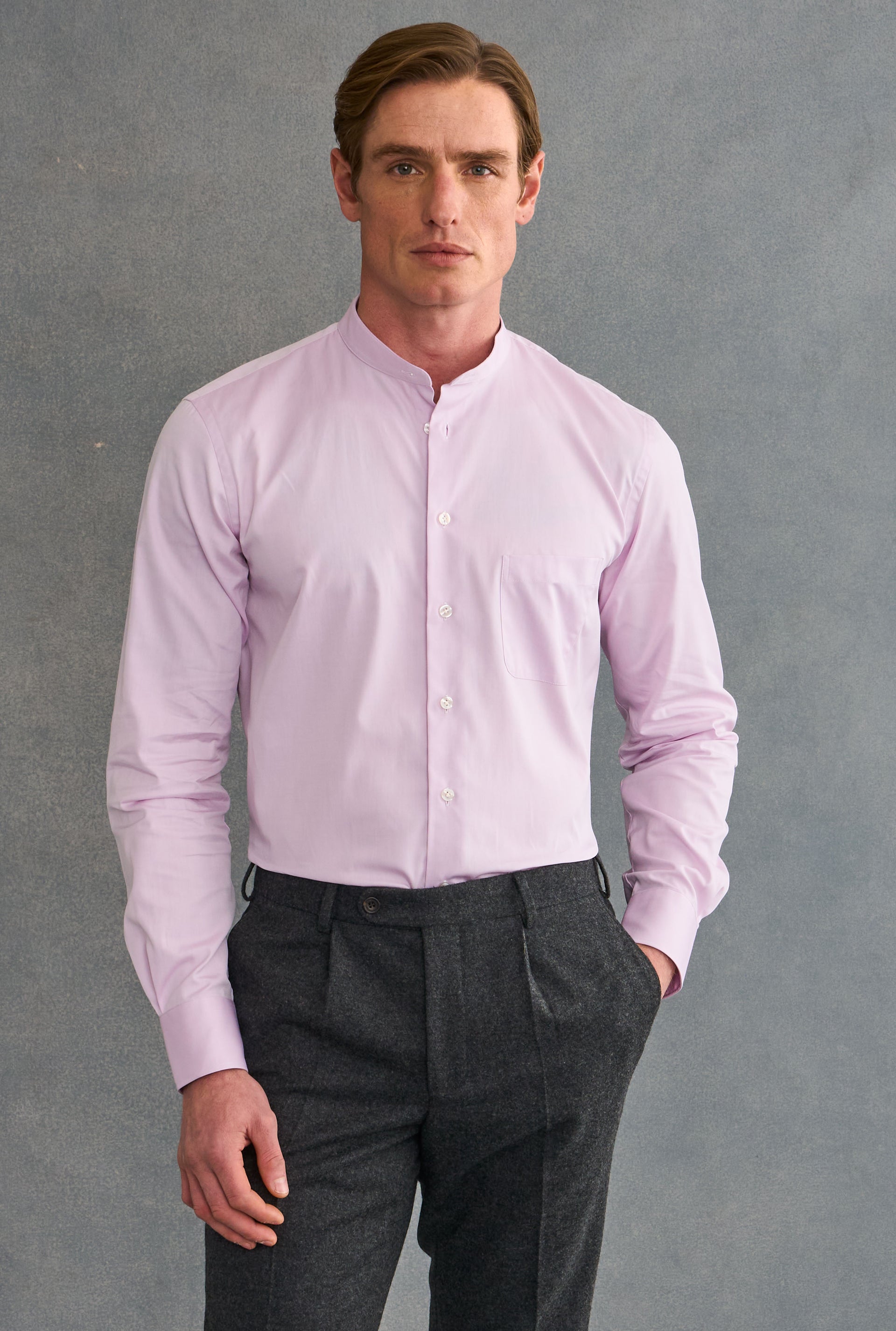 Pink Detachable Collar Standard Fit Oxford Shirt
