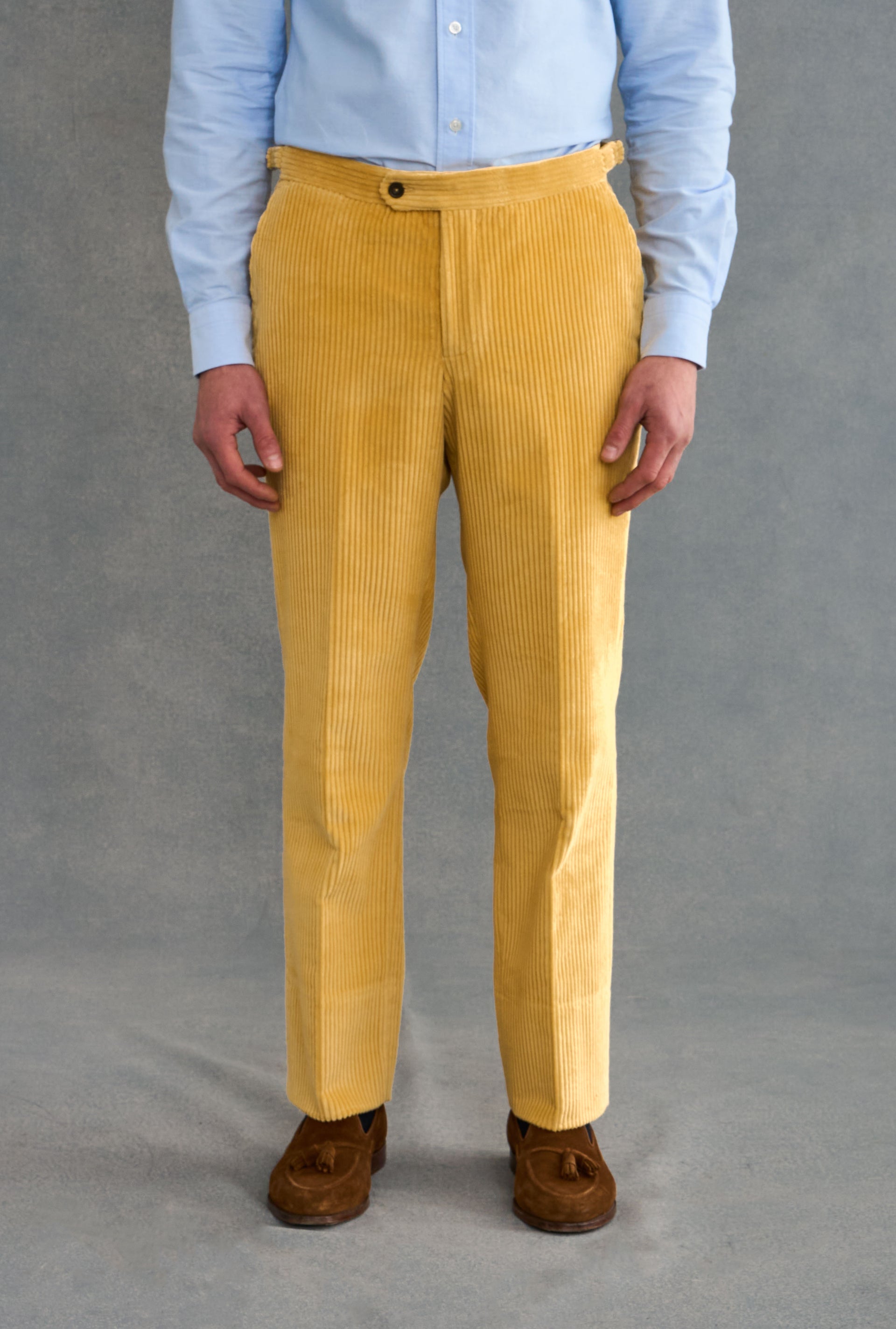 Yellow Flat Front 5 Wale Corduroy Trousers