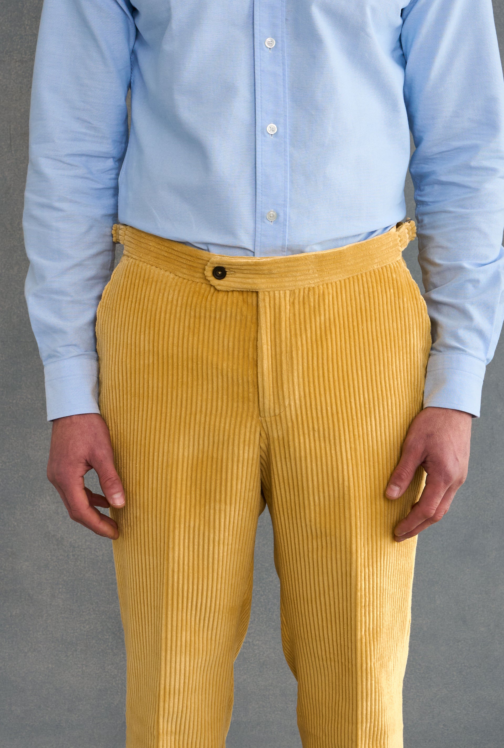 Yellow Flat Front 5 Wale Corduroy Trousers