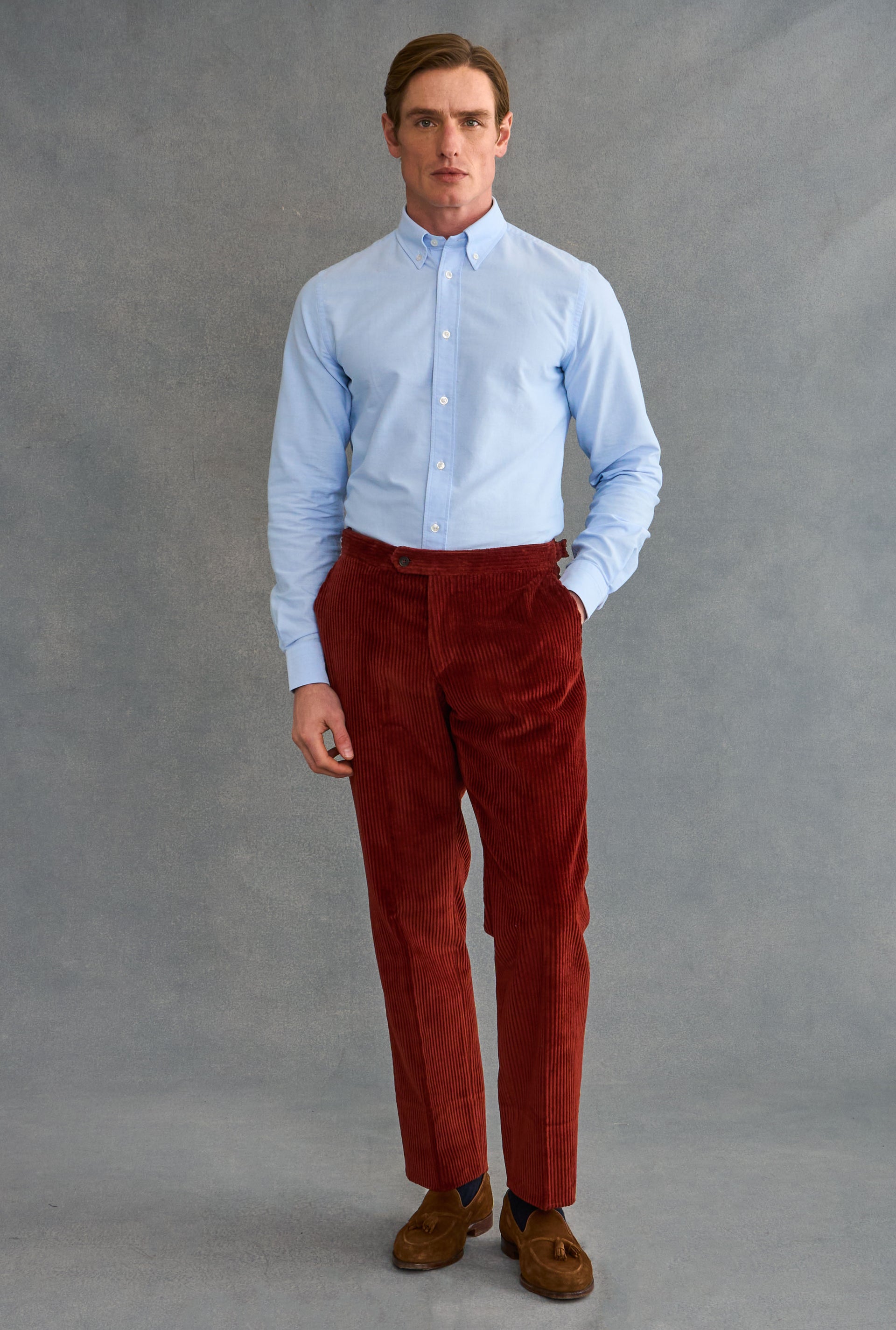 Rust Flat Front 5 Wale Corduroy Trousers