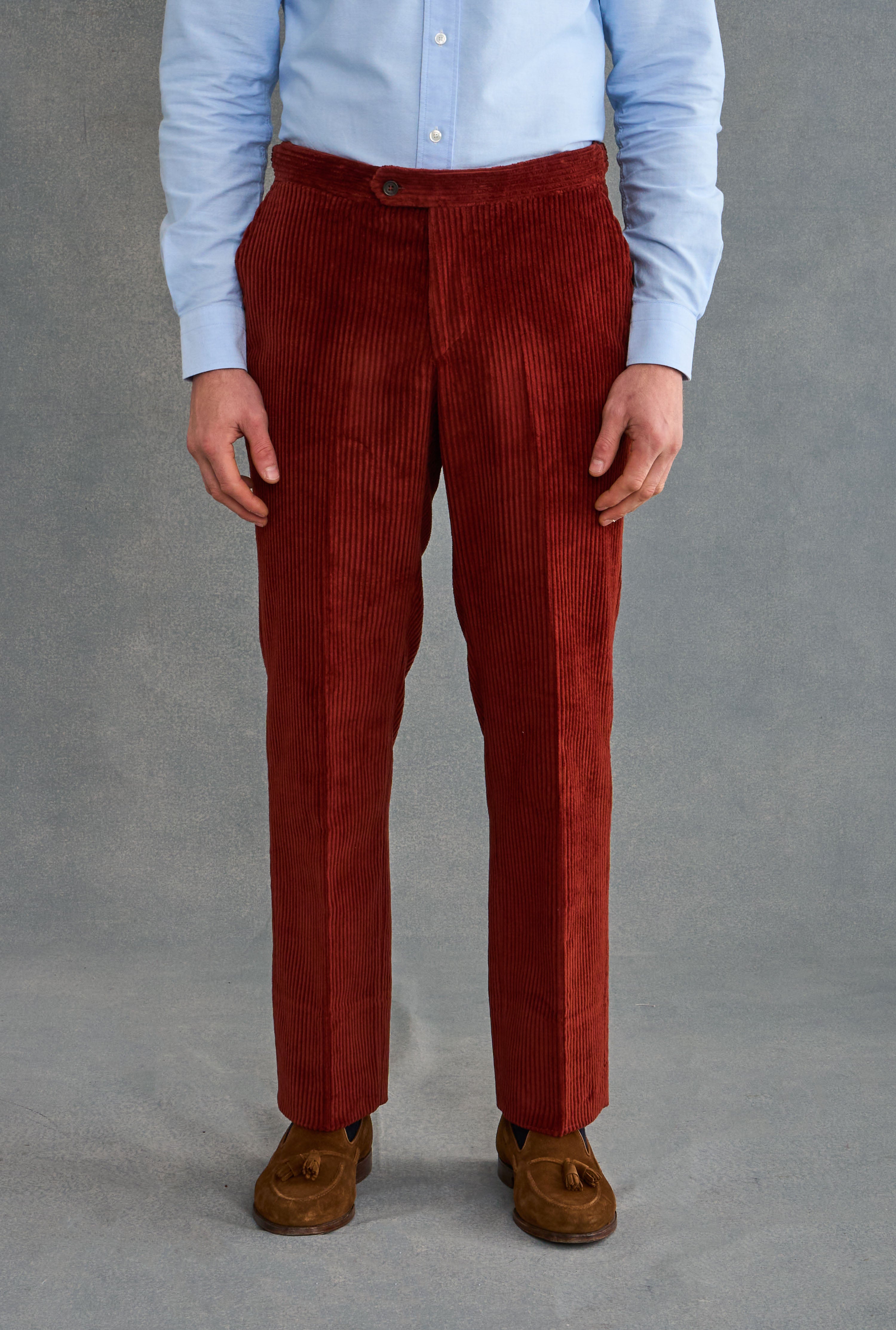 Rust Flat Front 5 Wale Corduroy Trousers