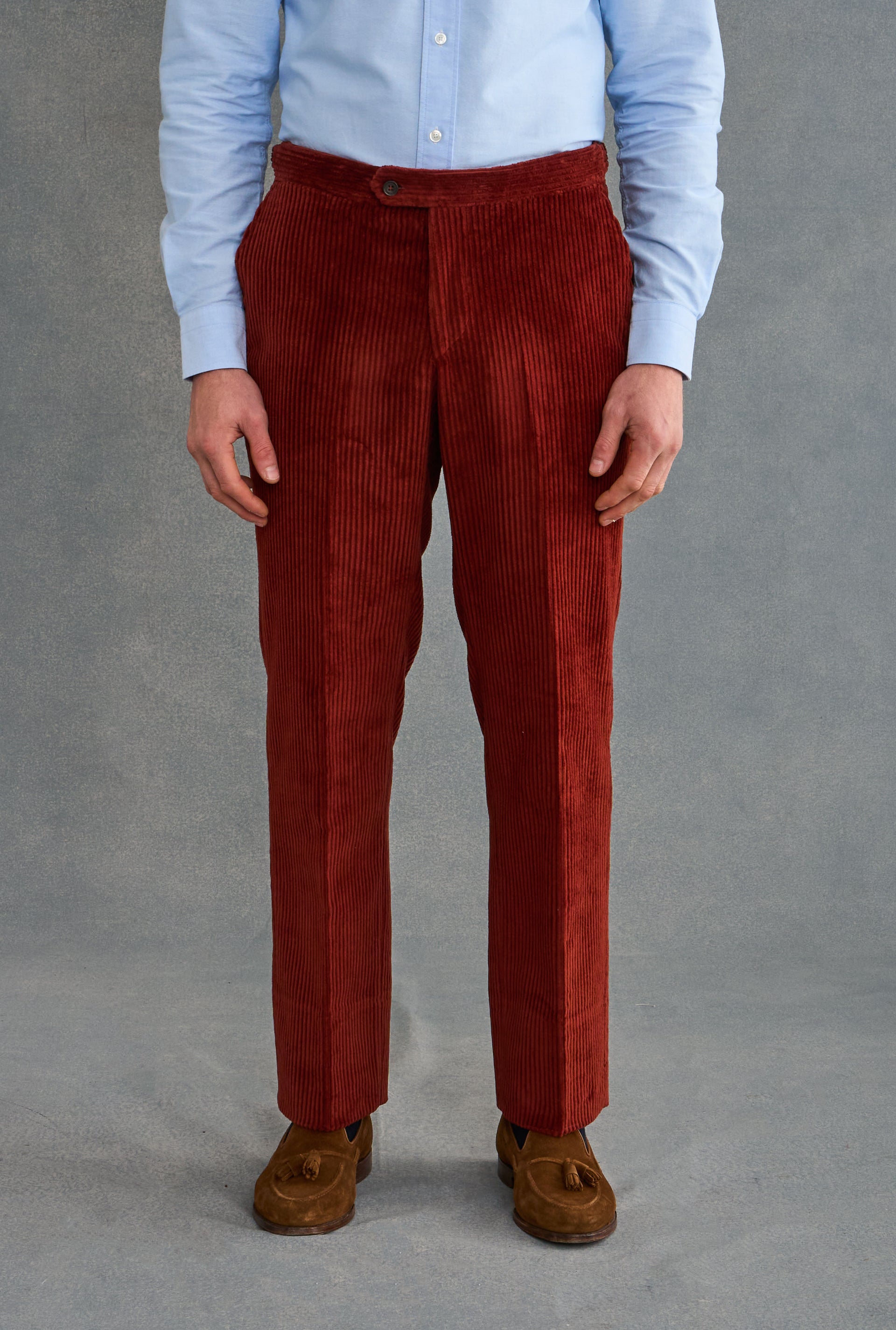 Rust Flat Front 5 Wale Corduroy Trousers