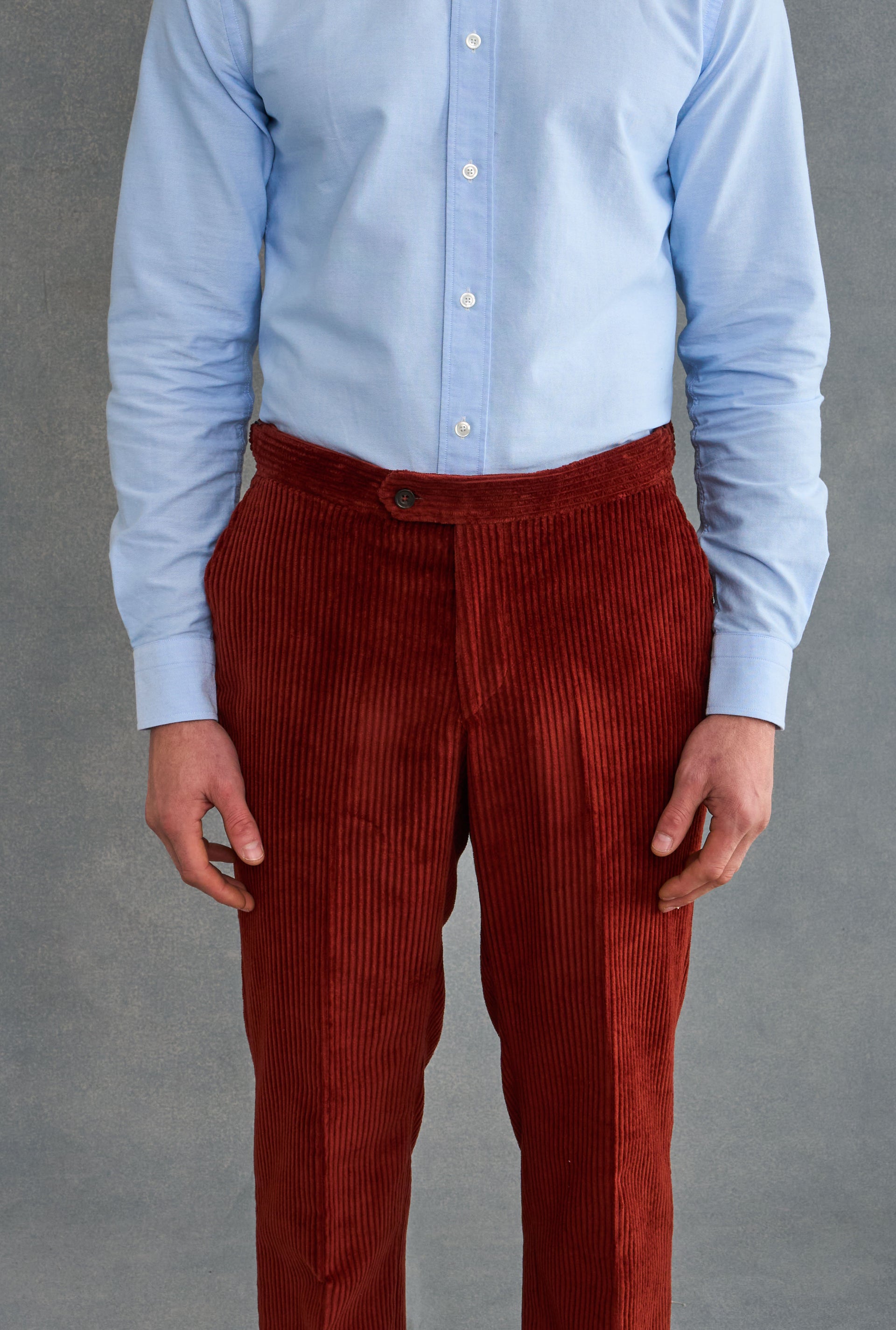 Rust Flat Front 5 Wale Corduroy Trousers