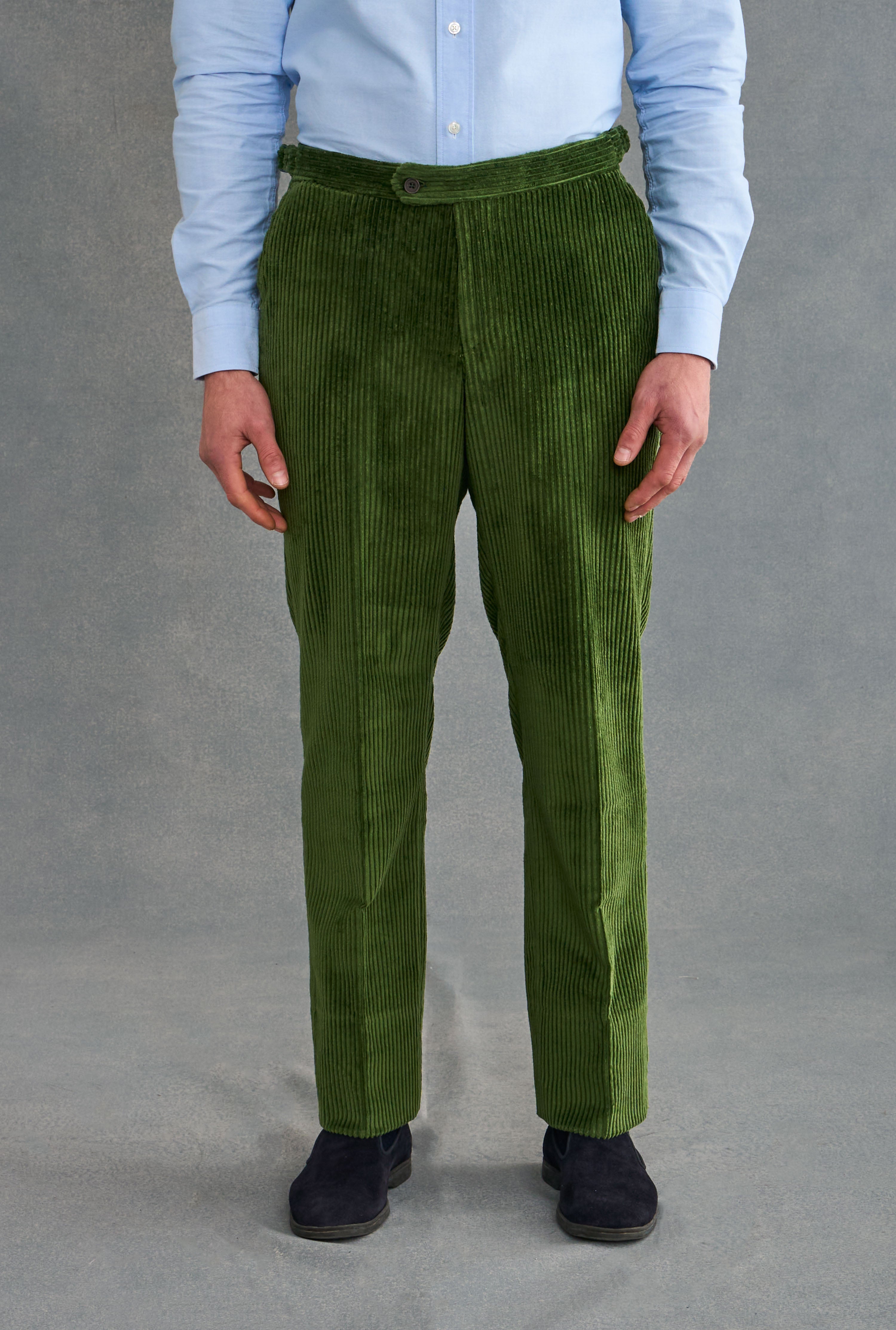 Green Flat Front 5 Wale Corduroy Trousers