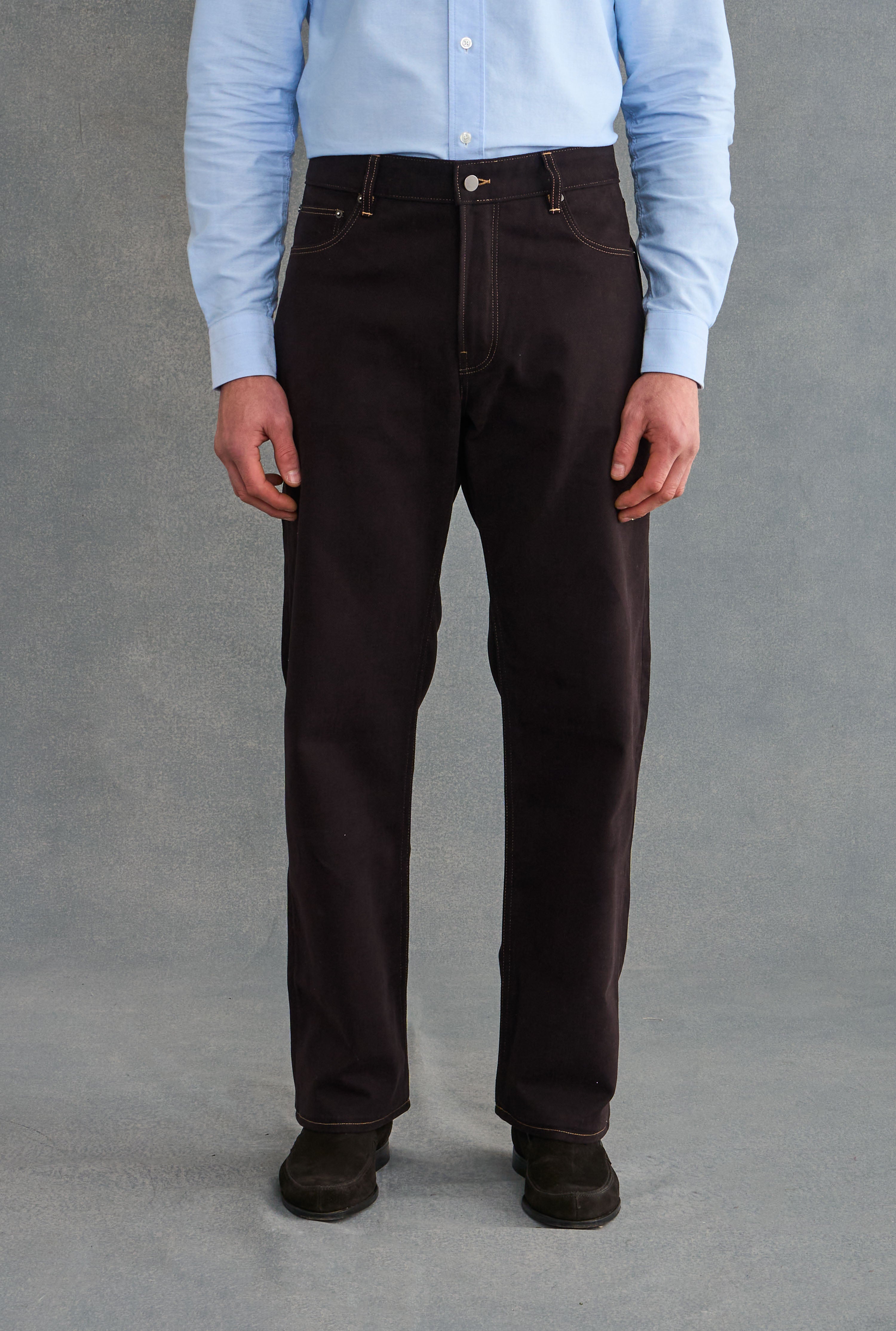 Dark Brown Flat Front 5 Pocket Trousers
