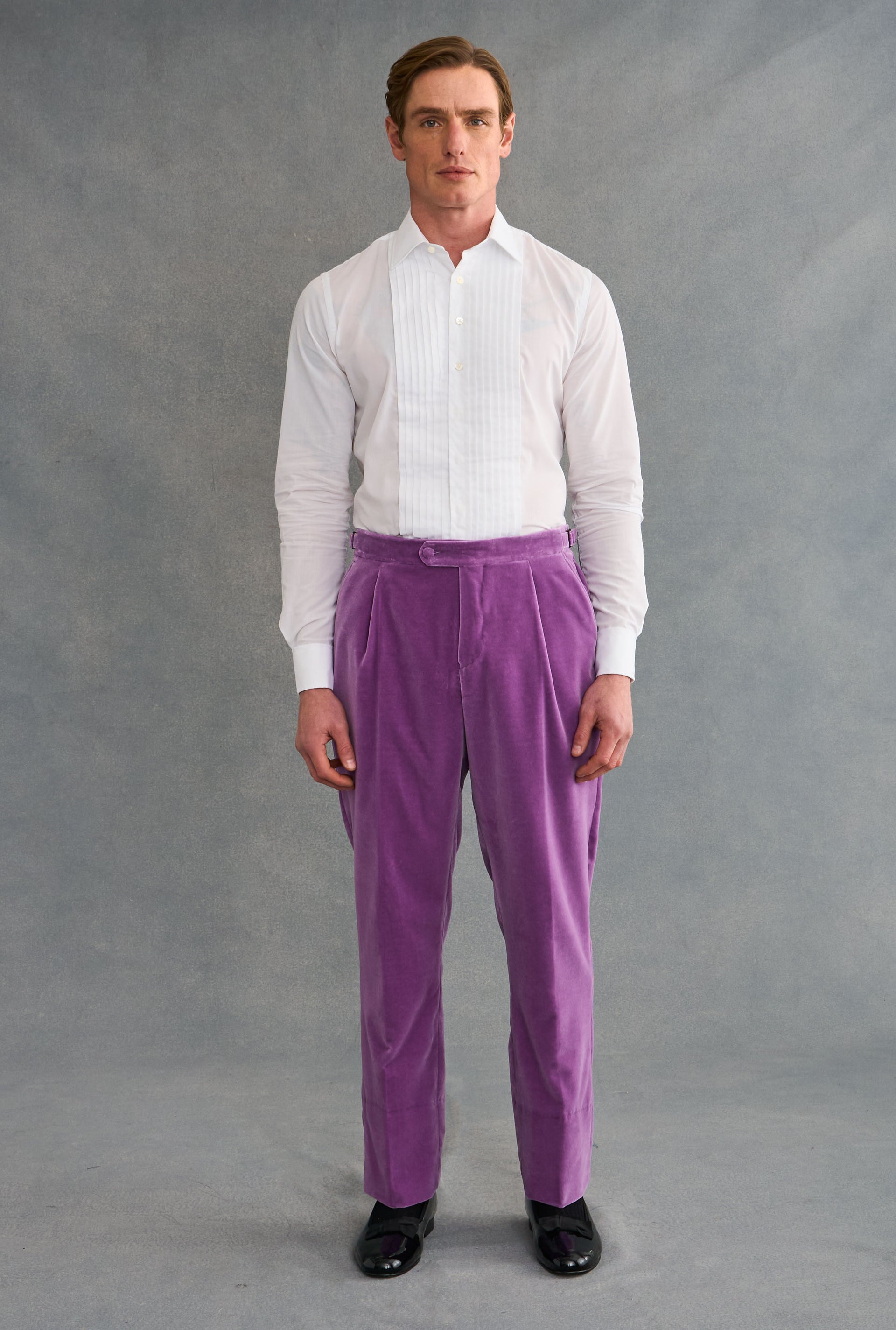 Lilac Single Pleat Velvet Trousers