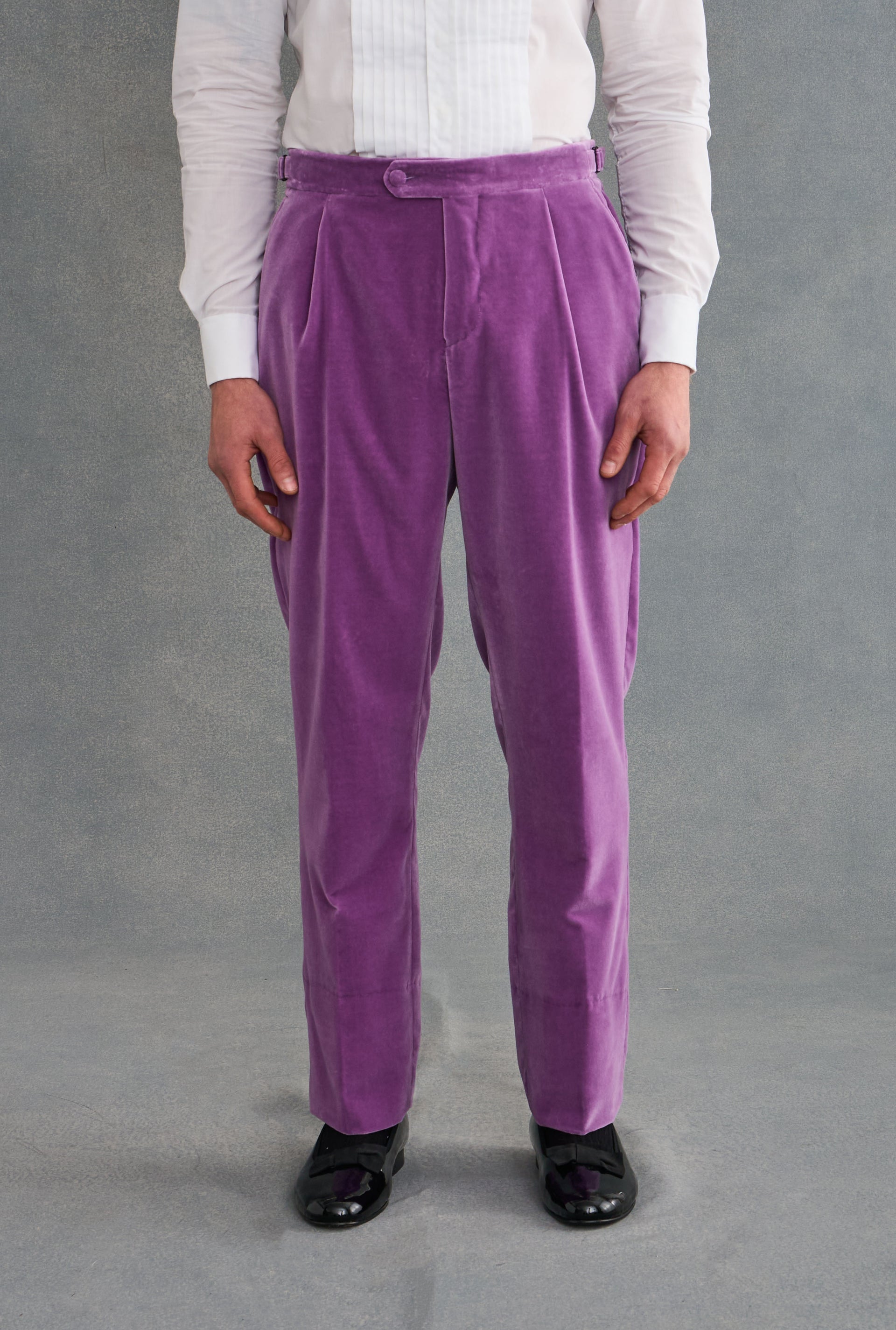 Lilac Single Pleat Velvet Trousers