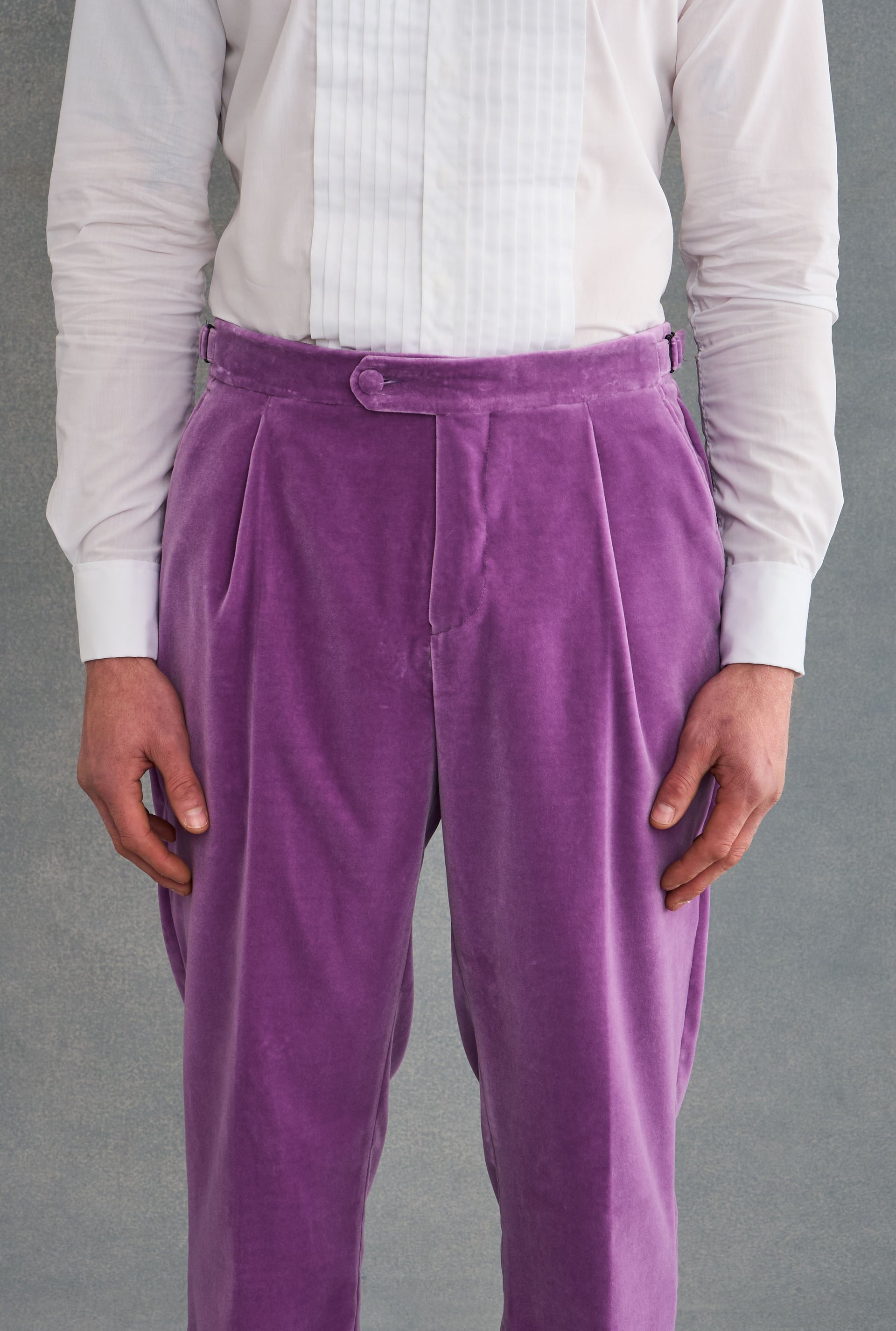 Lilac Single Pleat Velvet Trousers