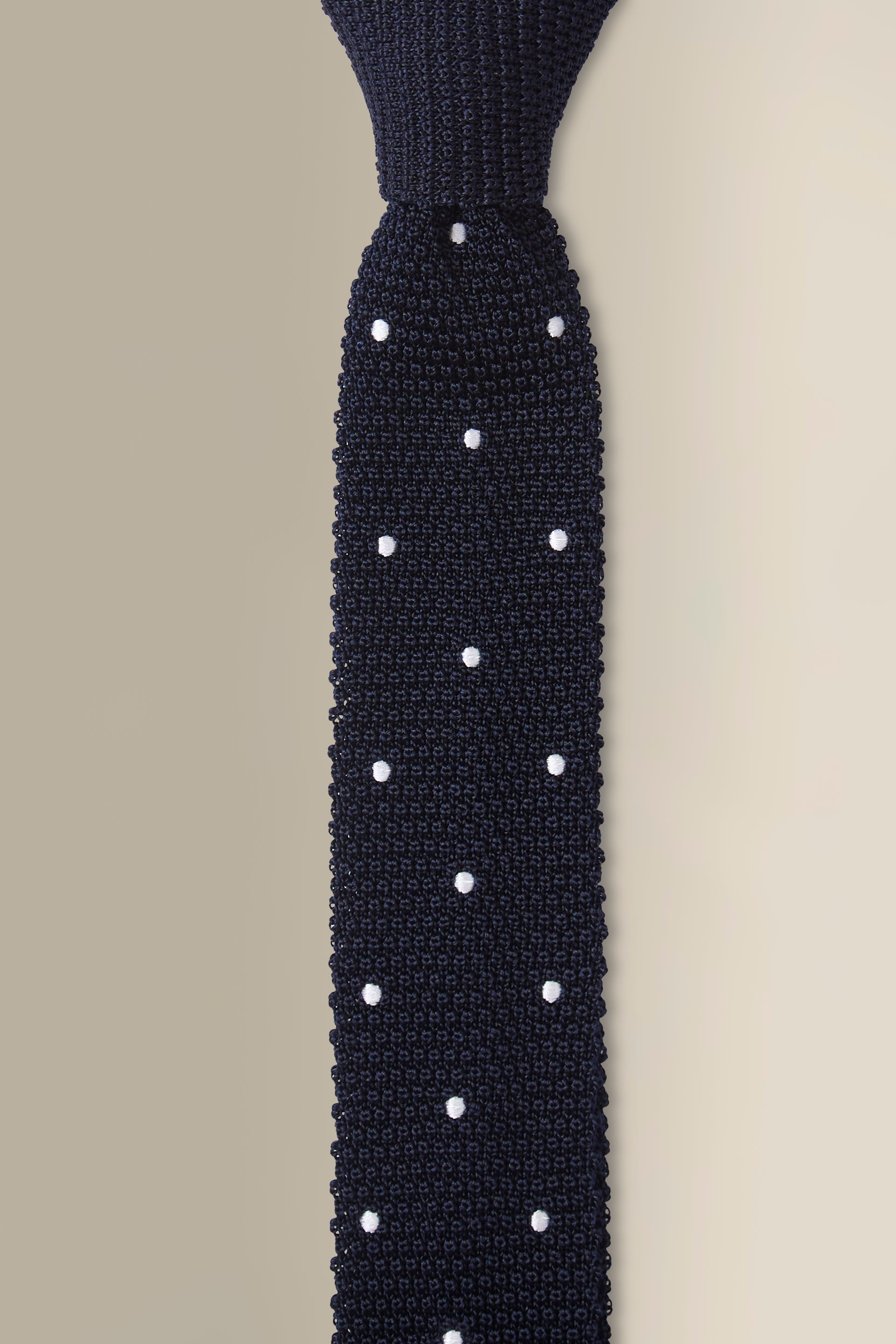 Navy & White Spot Knitted Silk Tie