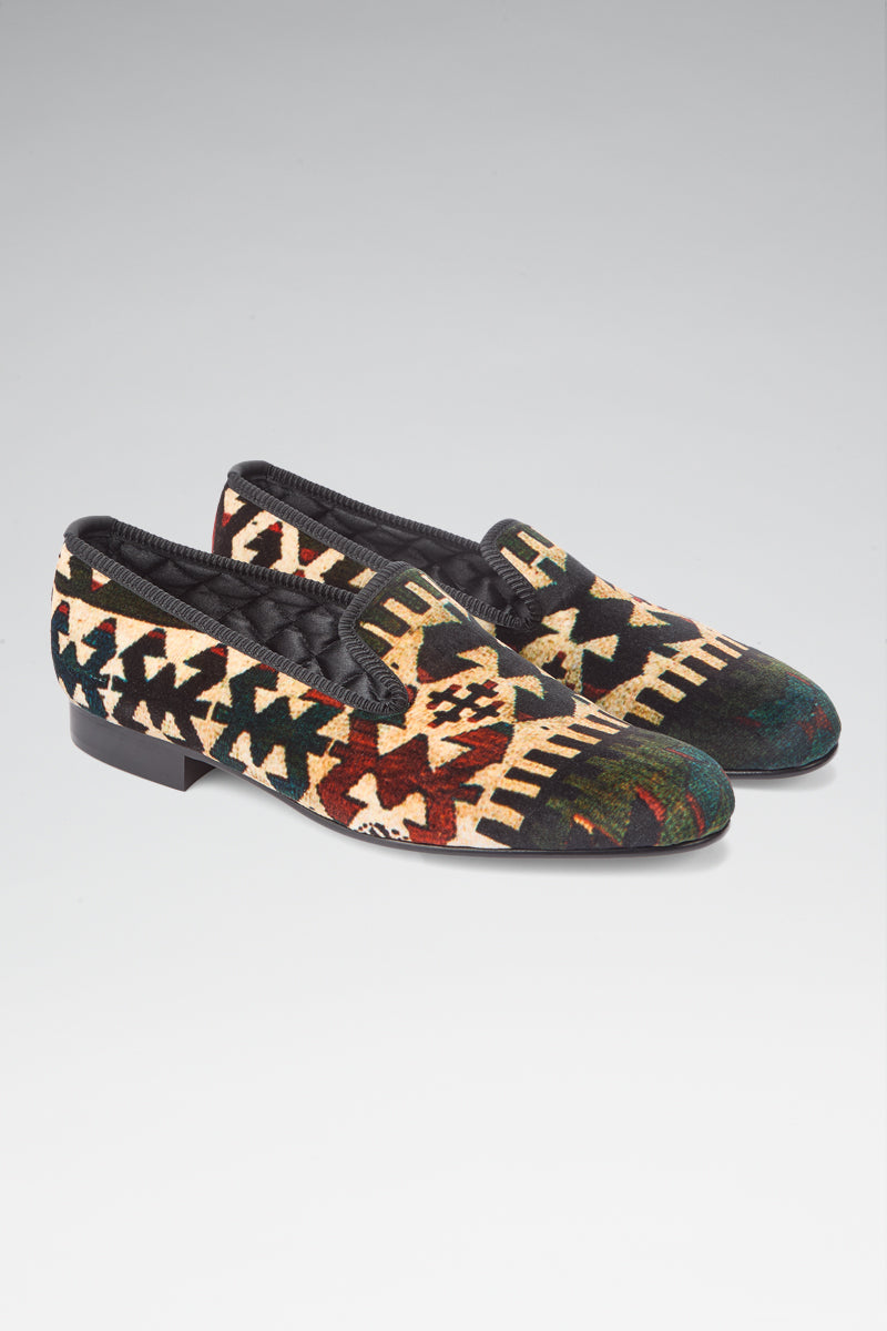 Geometric Print Velvet Slippers