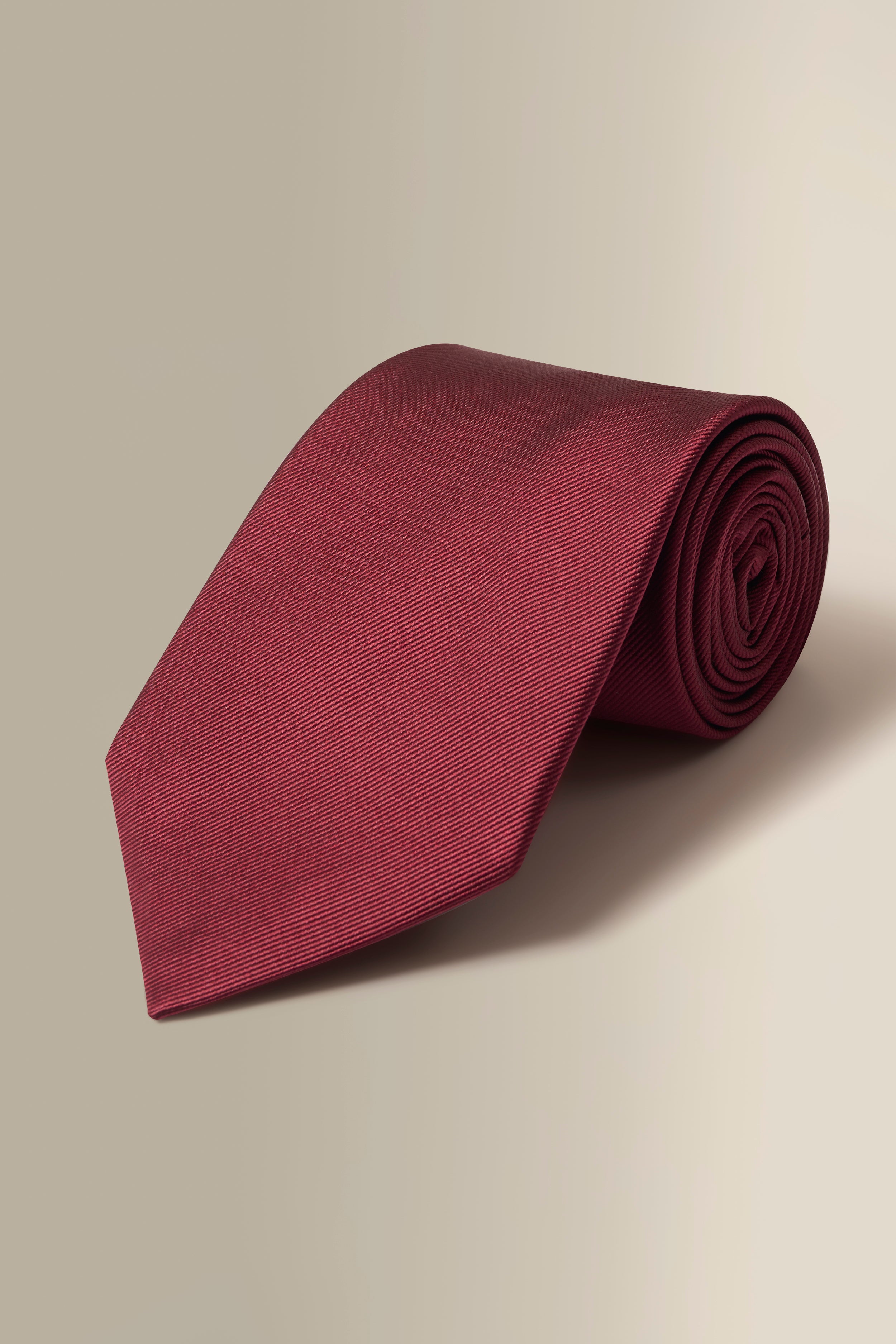 PLAIN REPP SILK TIE - BURGUNDY