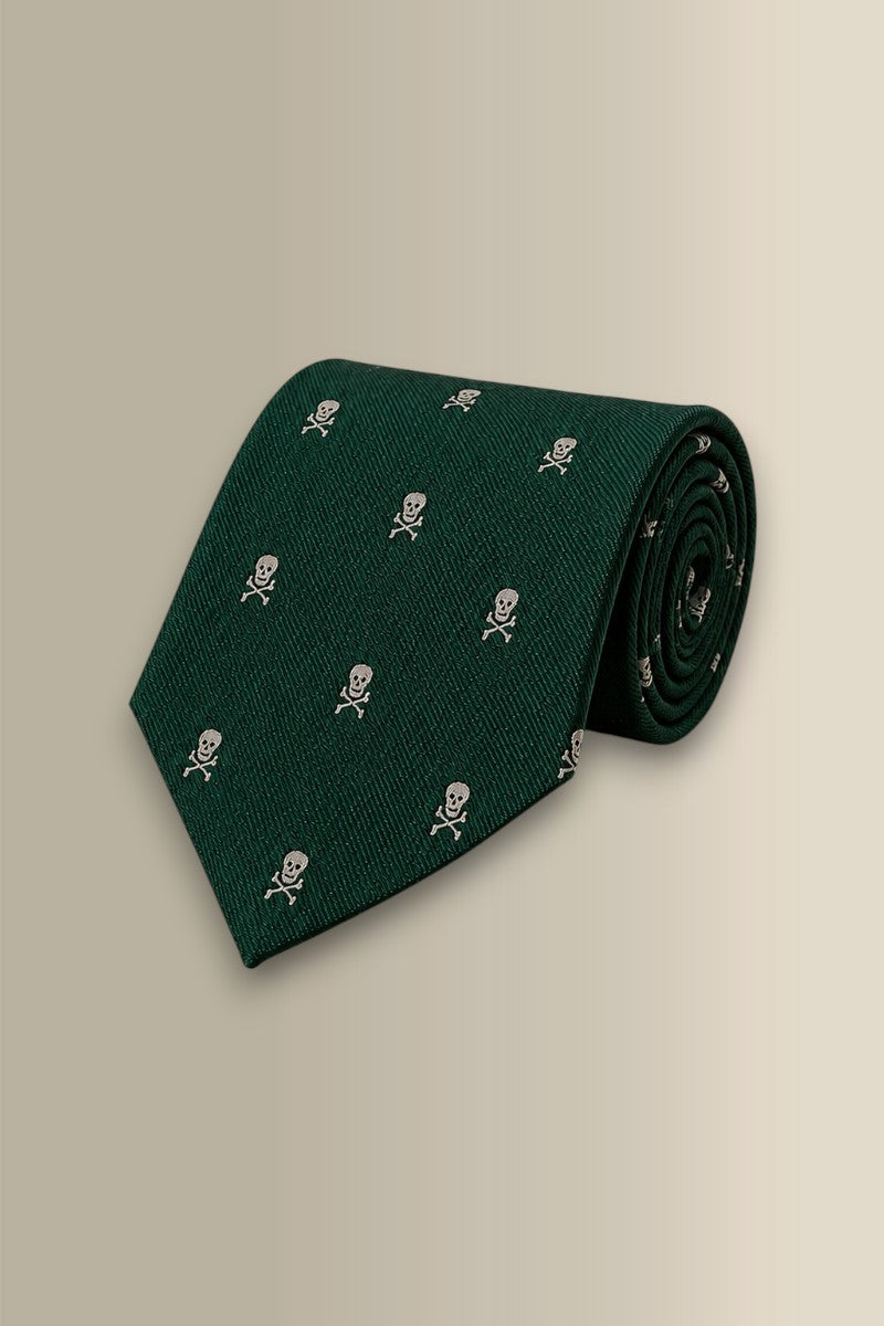 Green Heritage Skull & Crossbones Woven Silk Tie