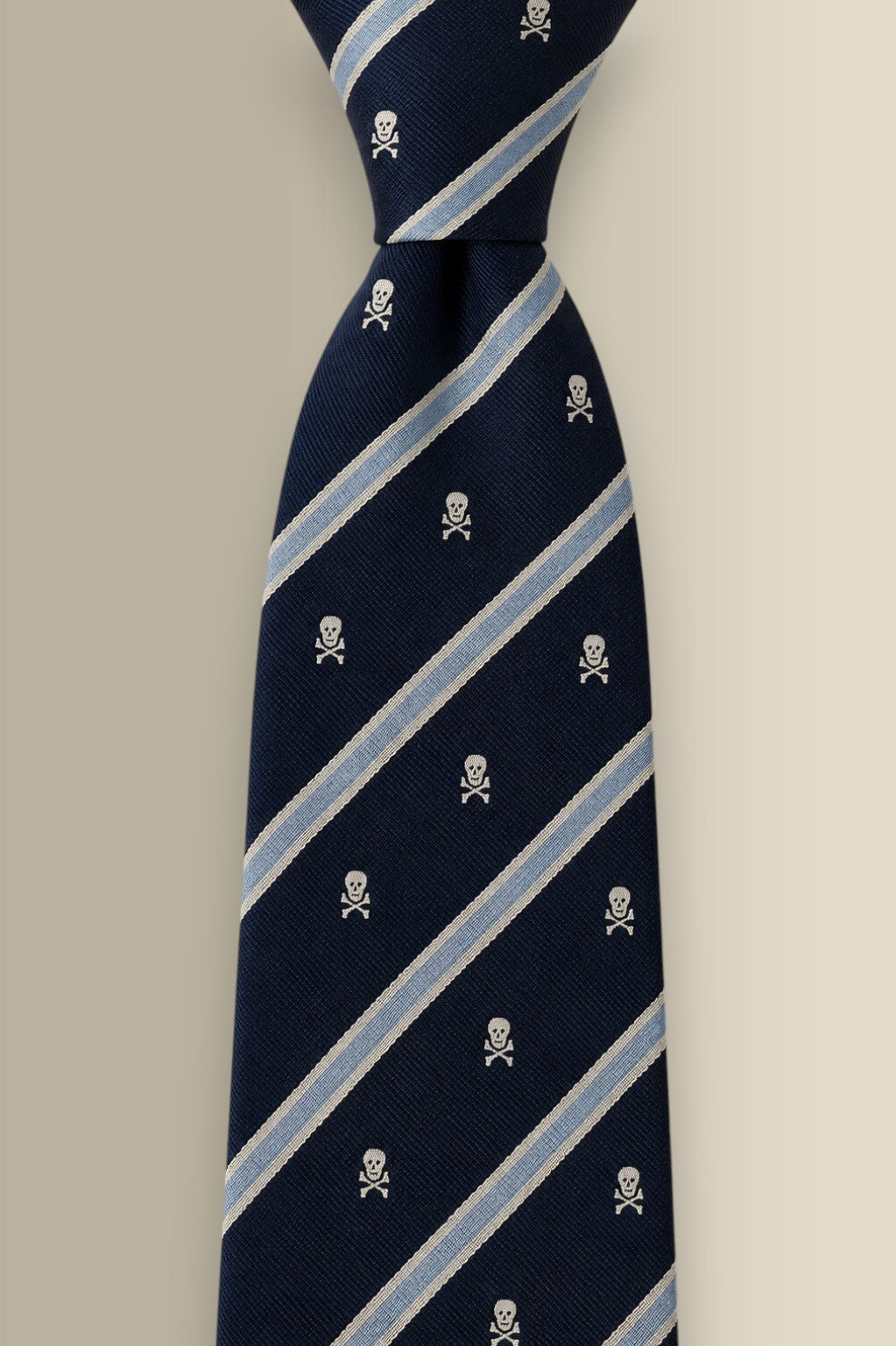 Navy & Blue Stripe Heritage Skull & Crossbones Woven Silk Tie