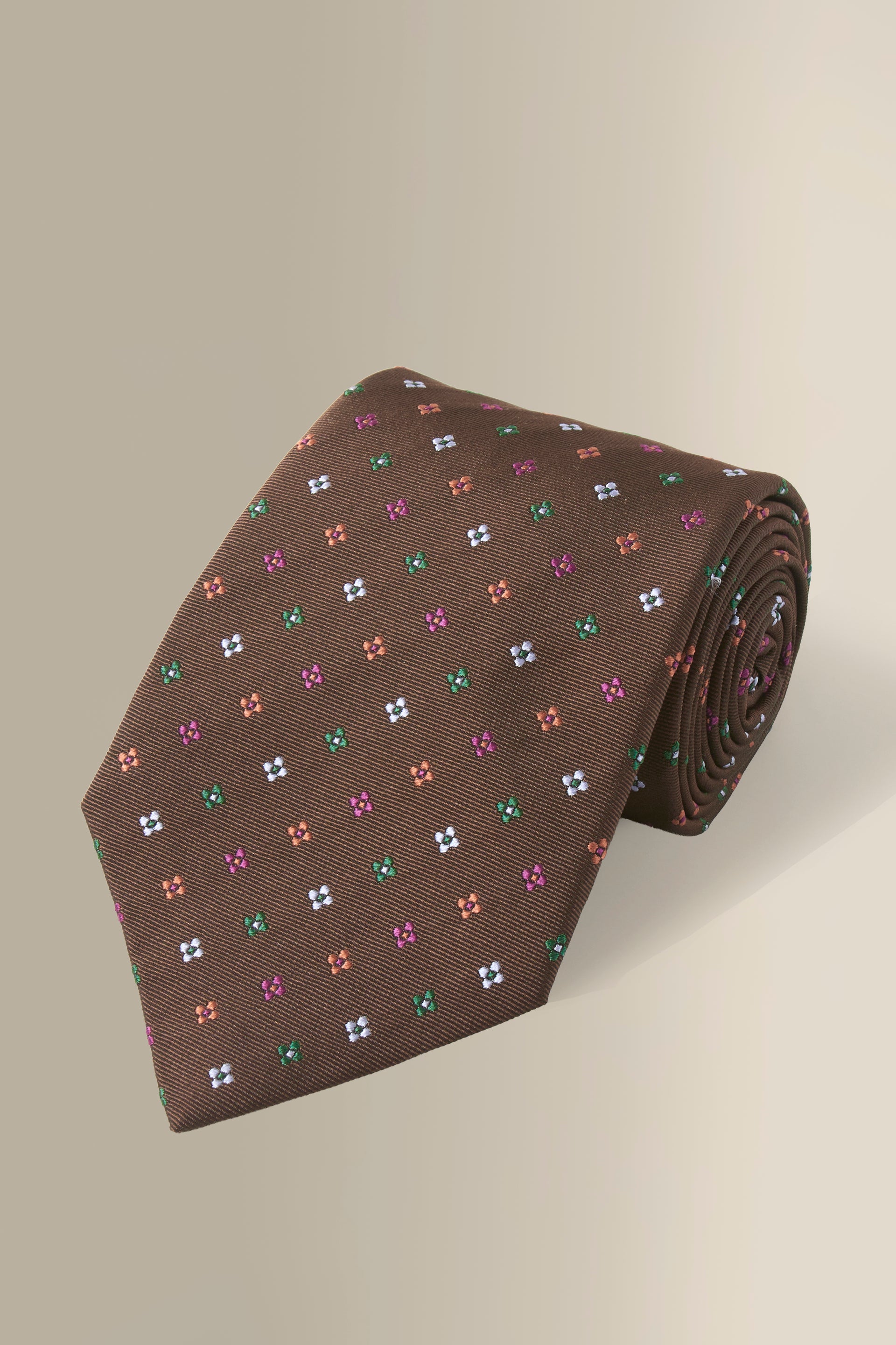 Brown Micro Floral Woven Silk Tie