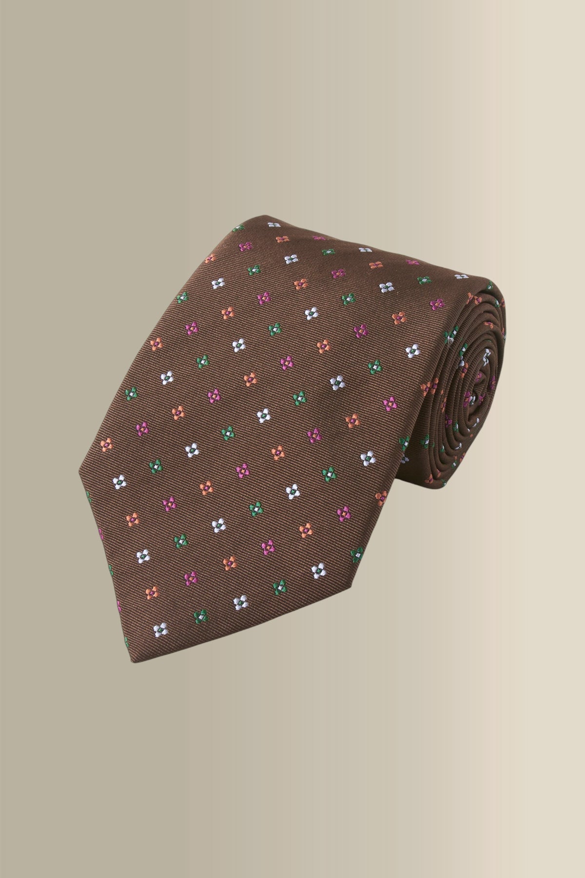 Brown Micro Floral Woven Silk Tie