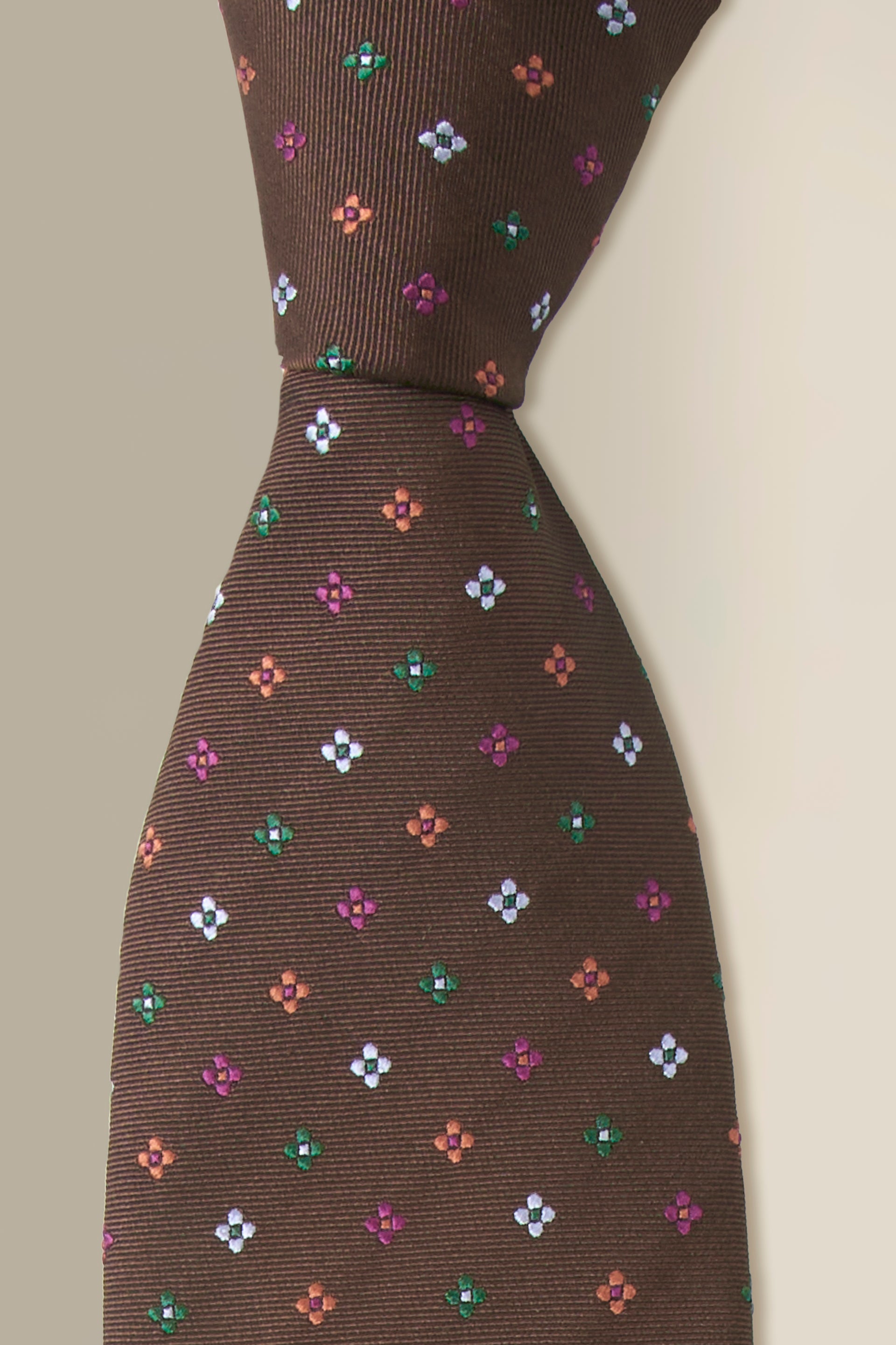 Brown Micro Floral Woven Silk Tie