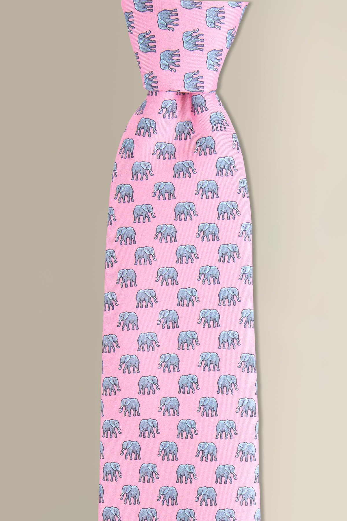Pink & Sky Elephant Printed Silk Tie