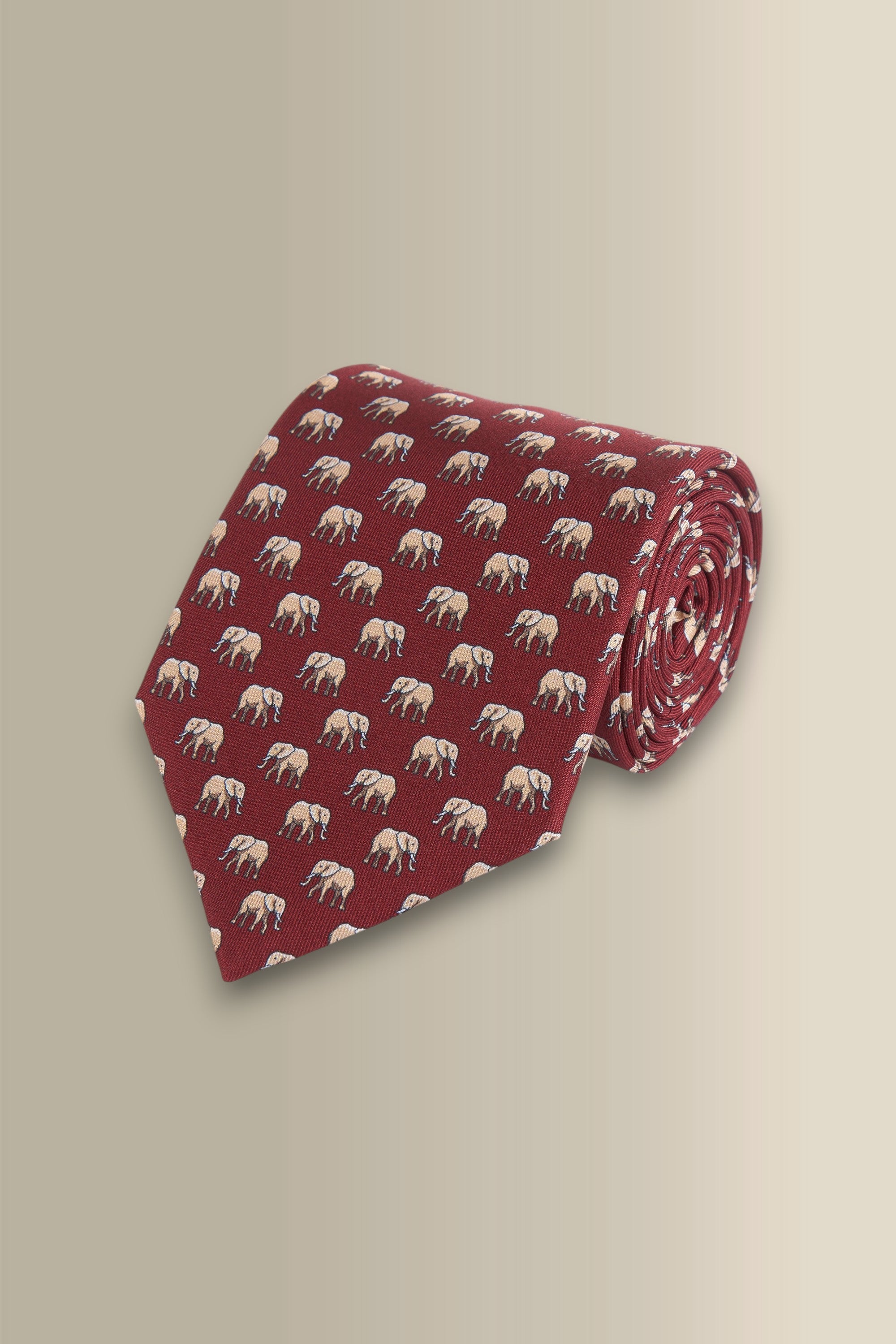 Burgundy & Gold Elephant Printed Silk Tie