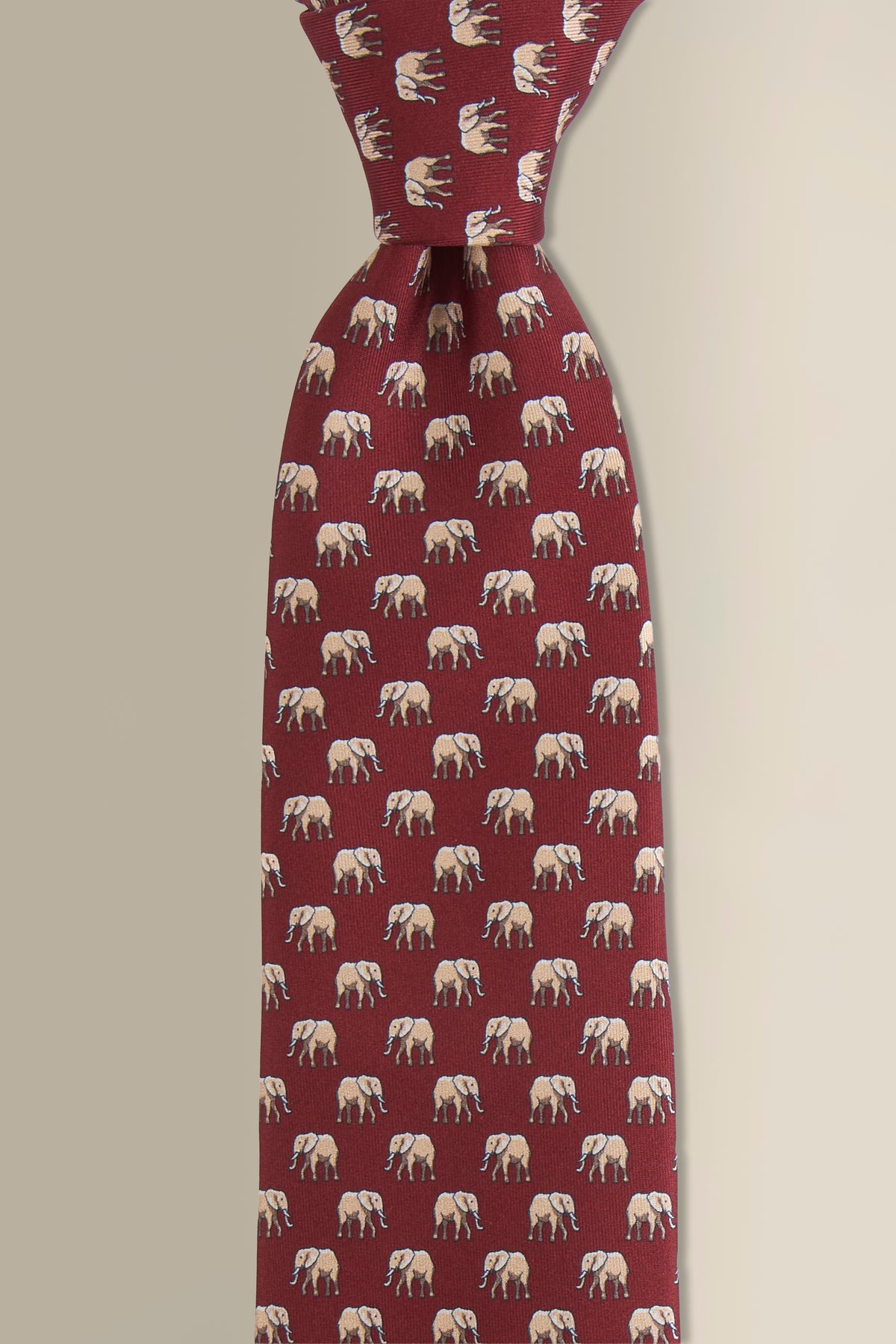 Burgundy & Gold Elephant Printed Silk Tie
