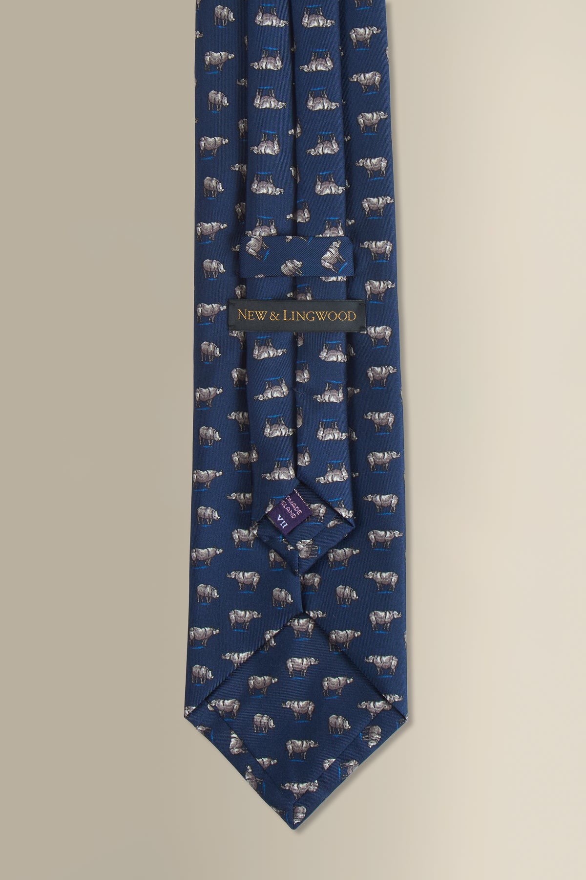 Navy Rhino Printed Silk Tie
