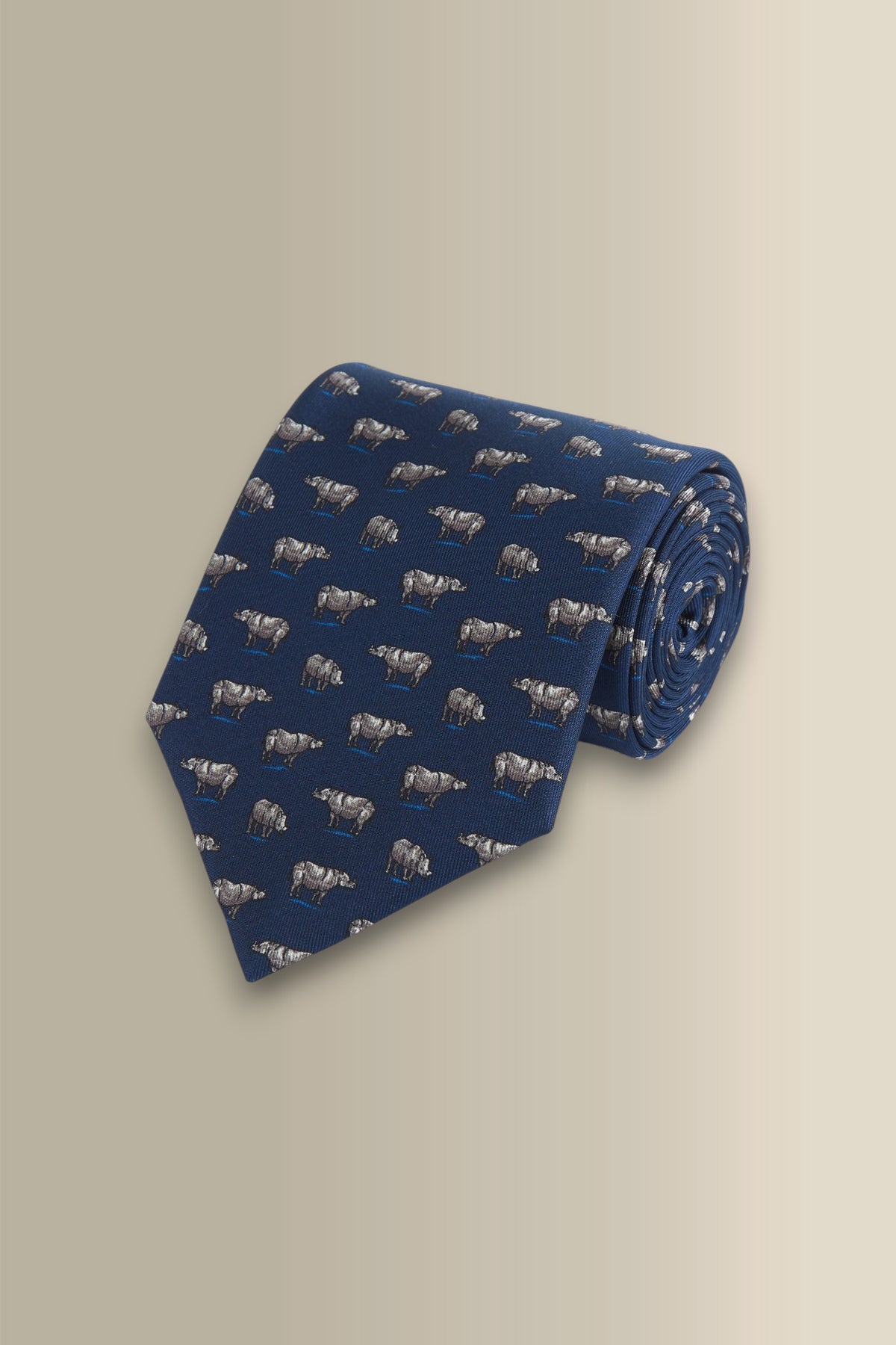 Navy Rhino Printed Silk Tie