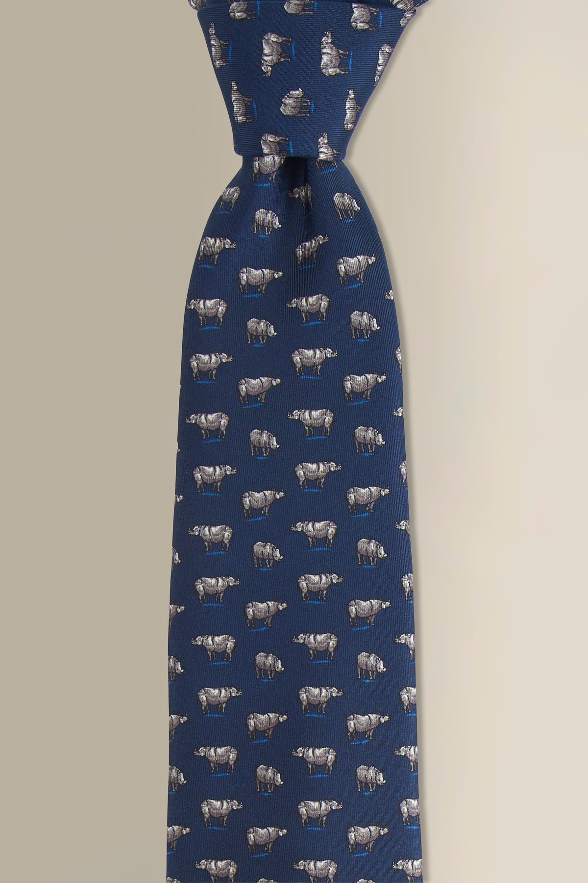 Navy Rhino Printed Silk Tie