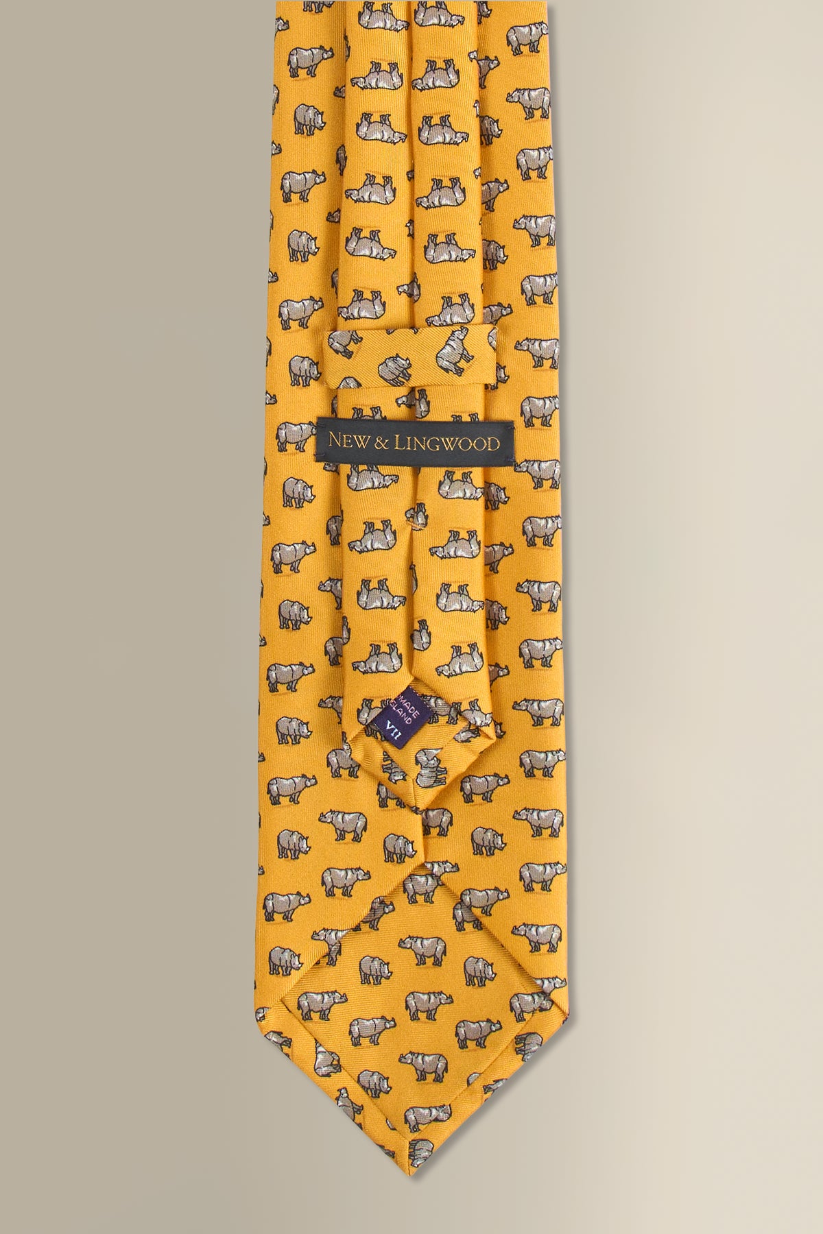 Yellow Rhino Printed Silk Tie