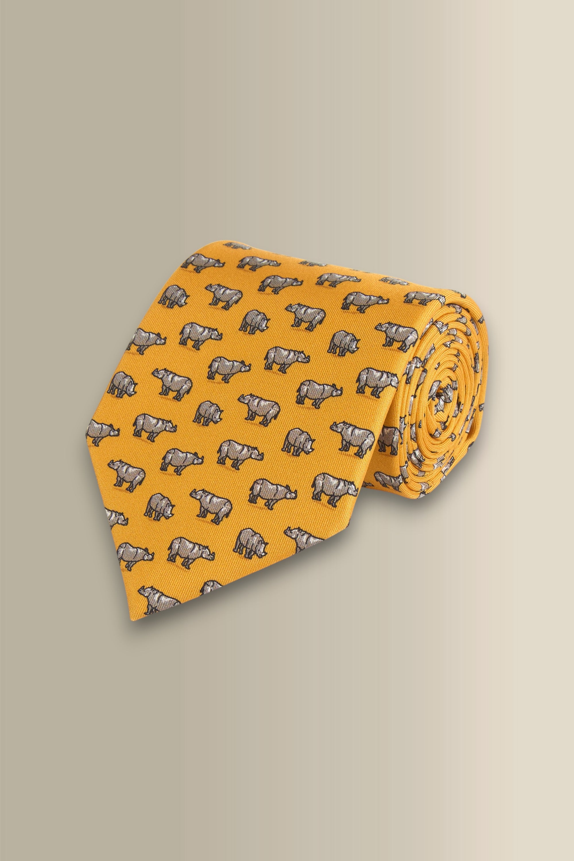 Yellow Rhino Printed Silk Tie
