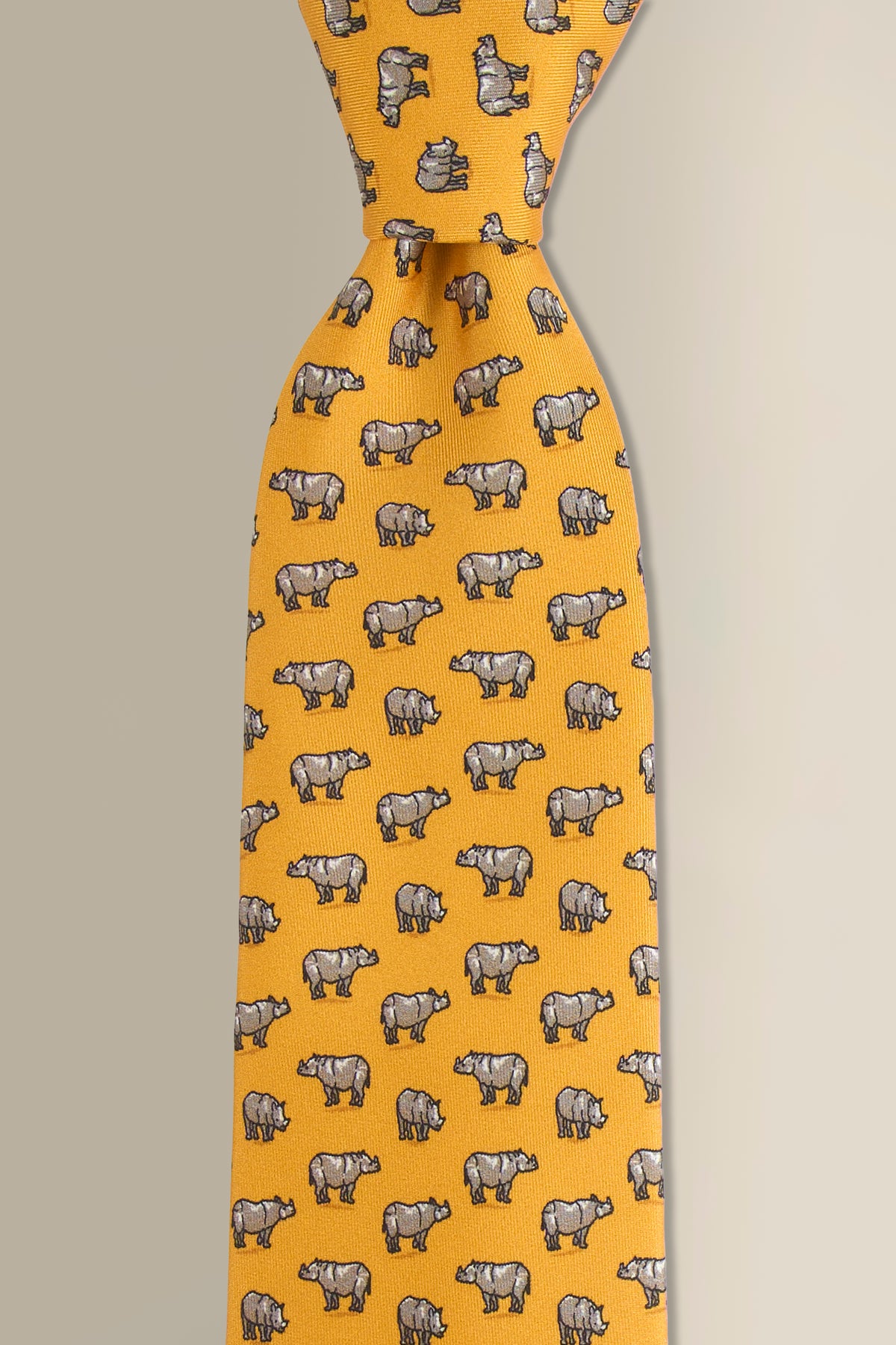 Yellow Rhino Printed Silk Tie
