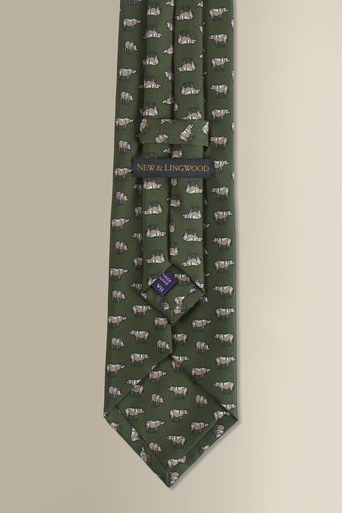 Khaki Rhino Printed Silk Tie