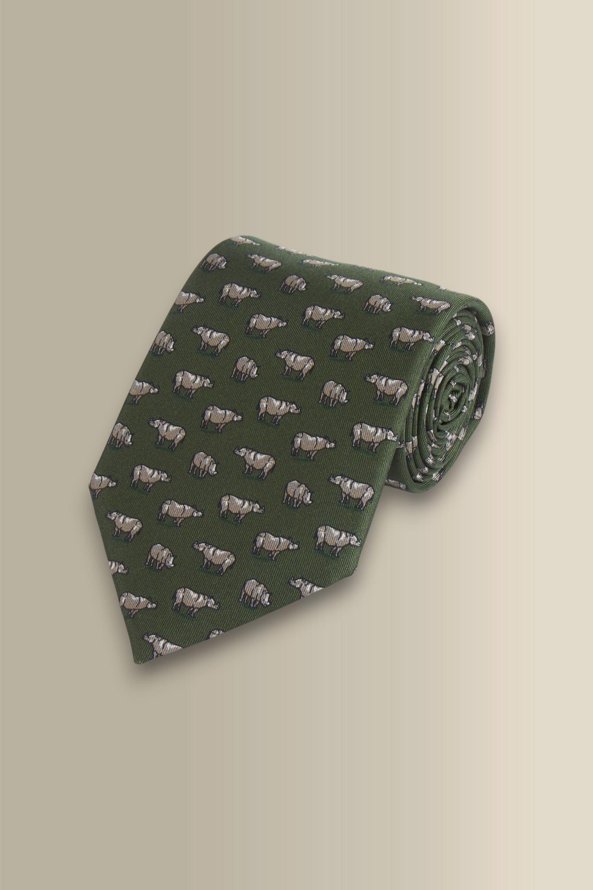 Khaki Rhino Printed Silk Tie
