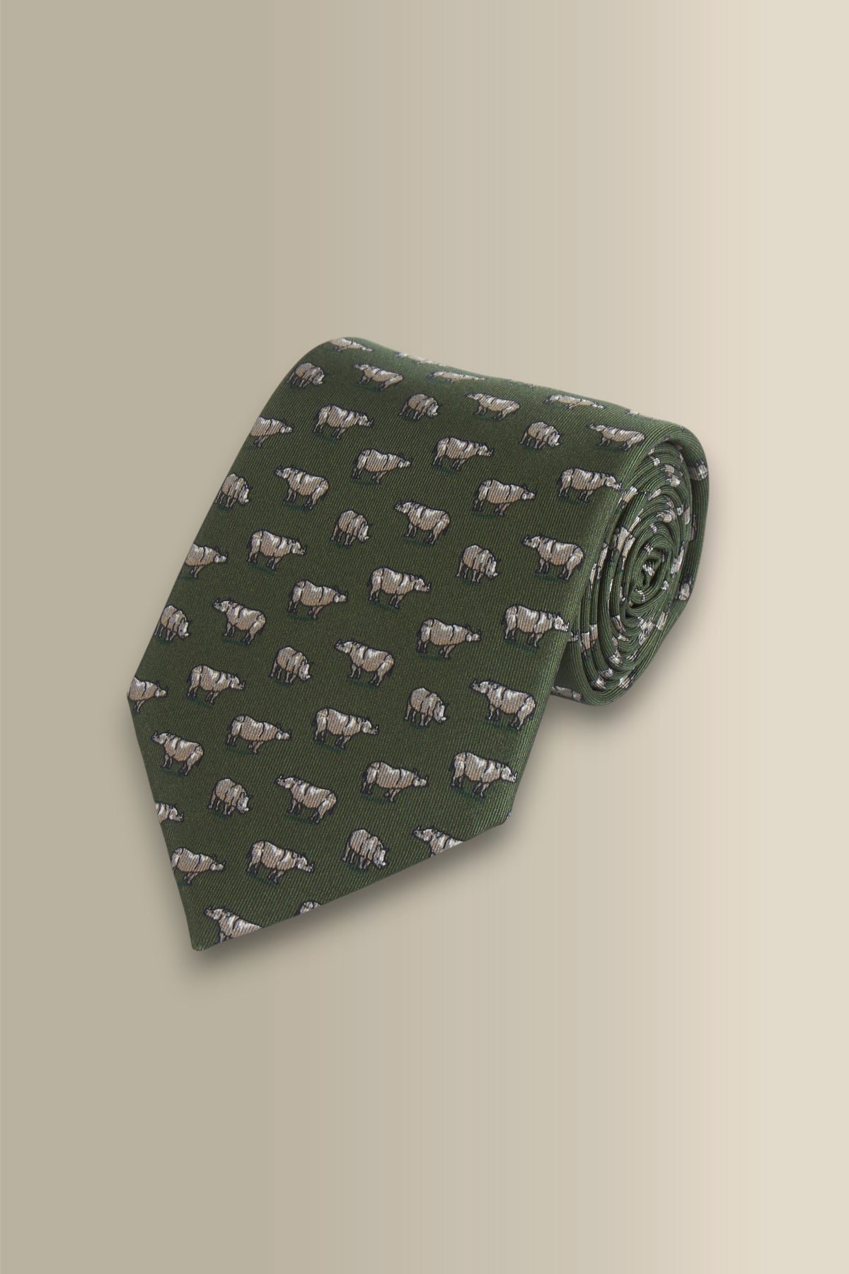 Khaki Rhino Printed Silk Tie
