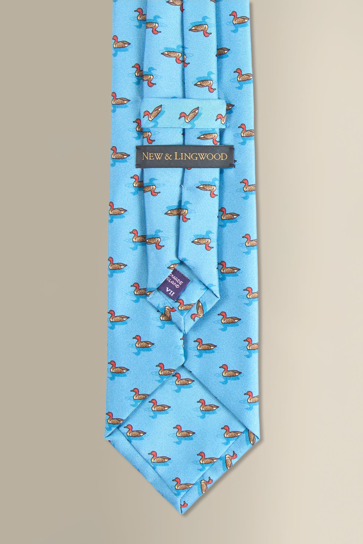 Light Blue Duck Printed Silk Tie