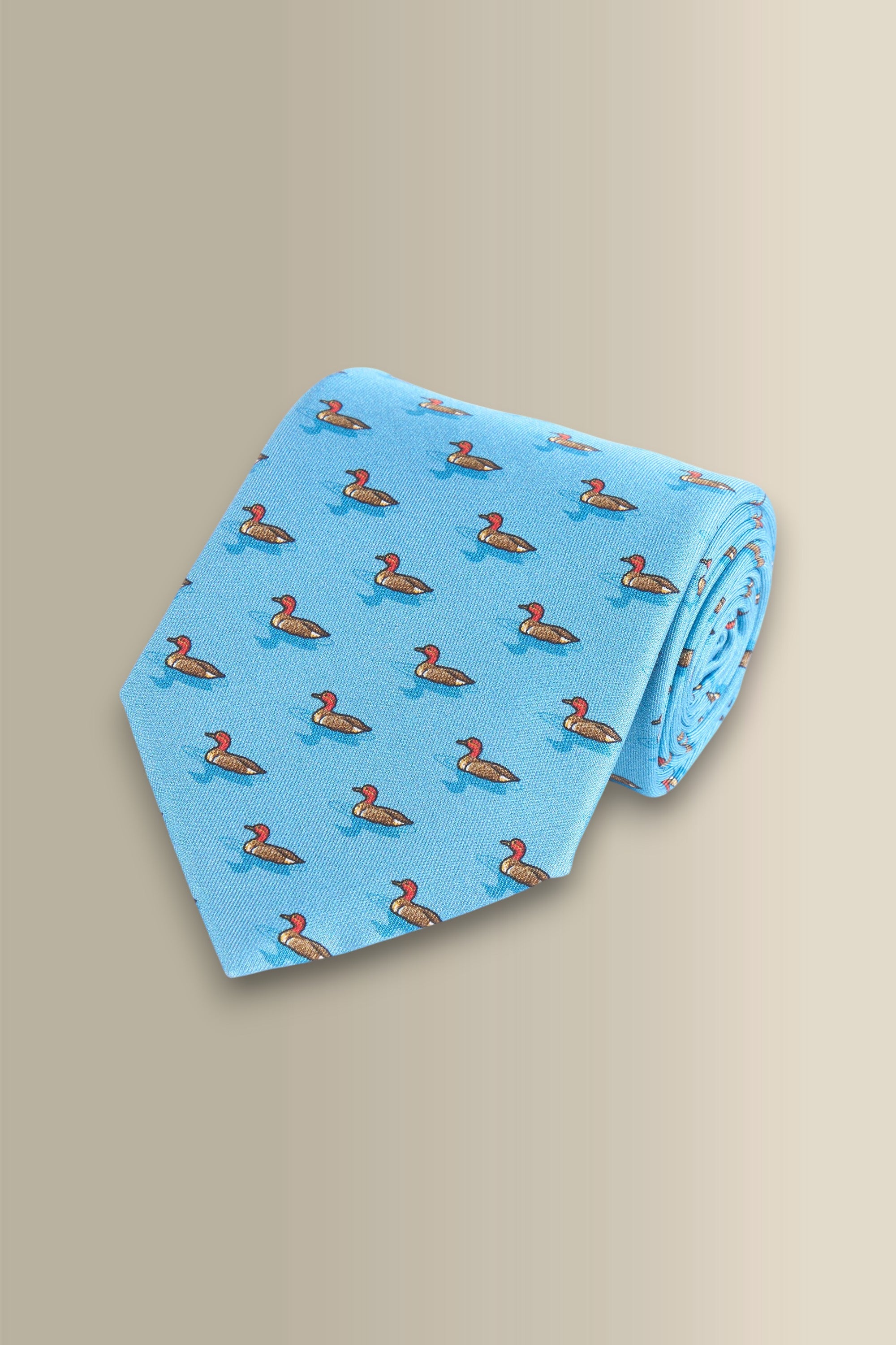 Light Blue Duck Printed Silk Tie