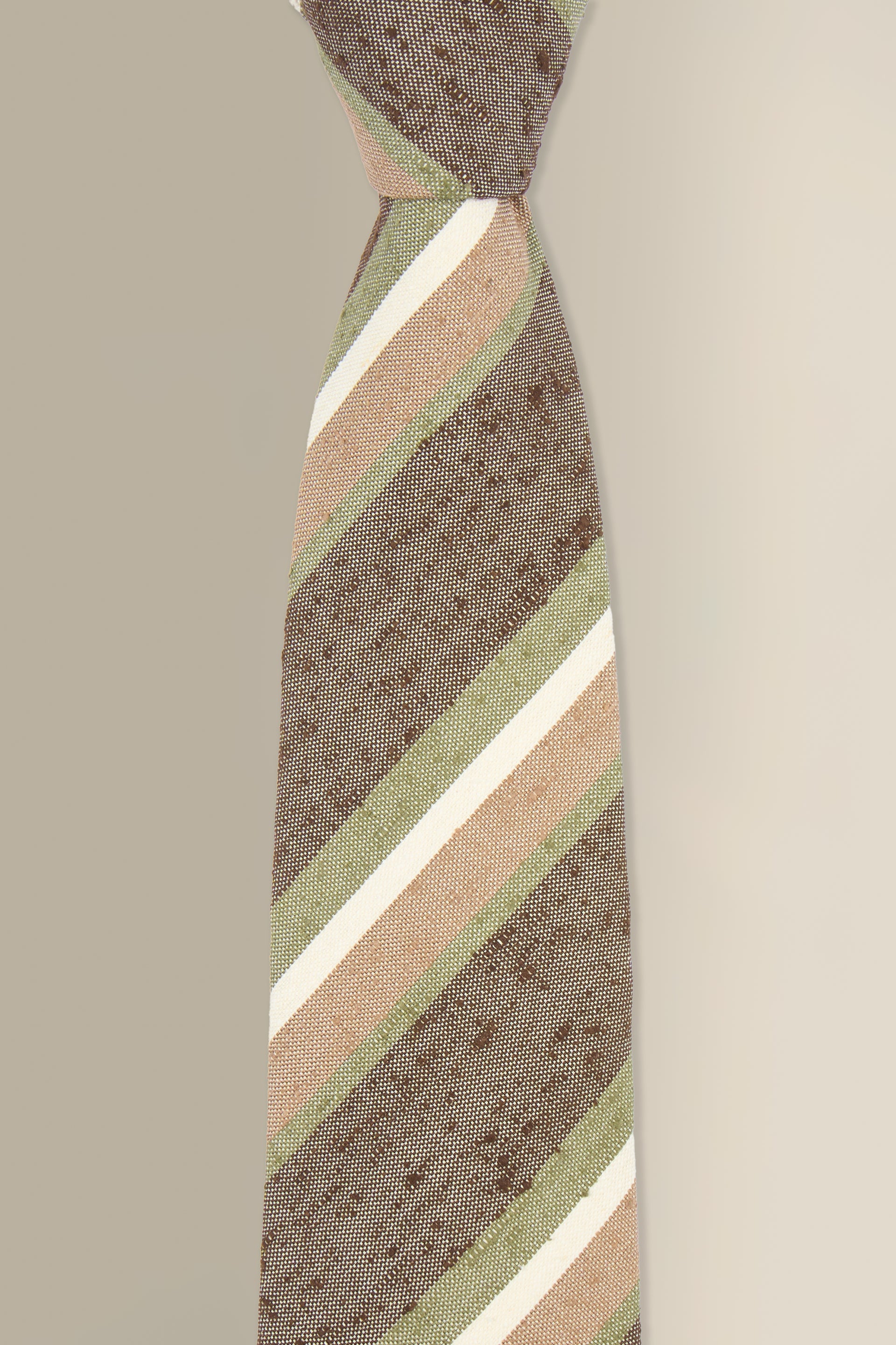 Brown & Green Stripe Cotton & Silk Tie