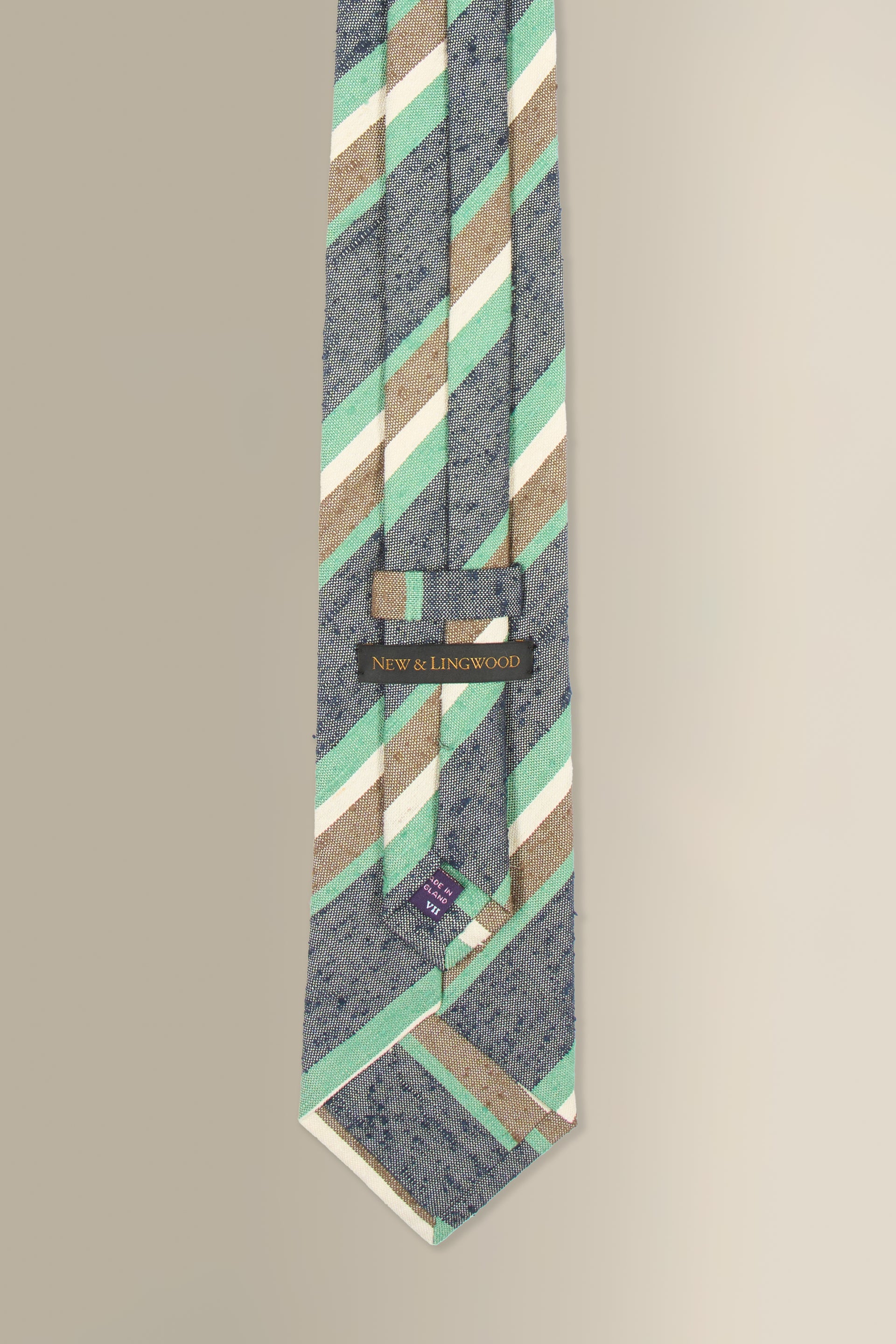 Navy & Green Stripe Cotton & Silk Tie