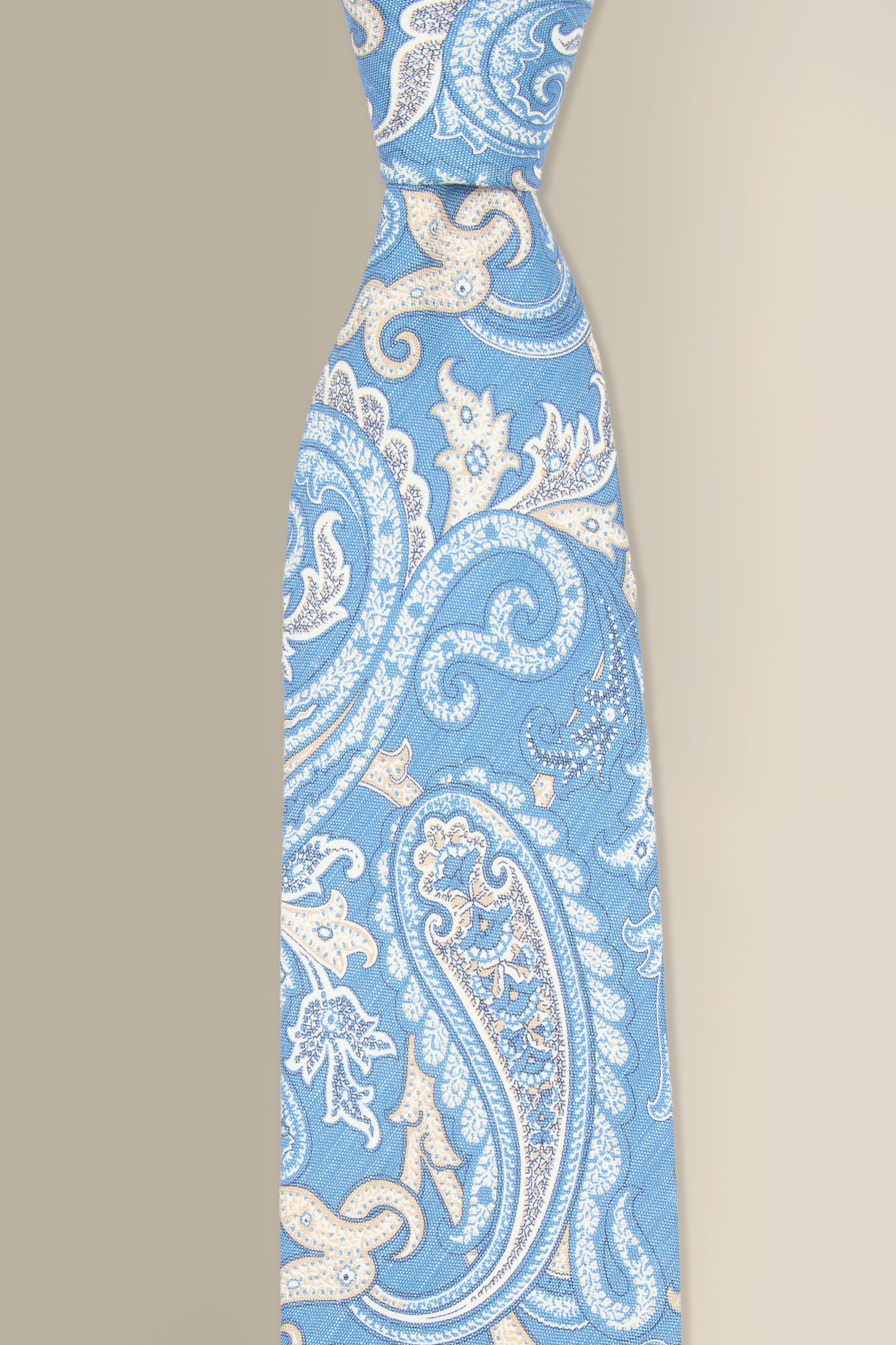 Blue Paisley Printed Linen & Silk Tie